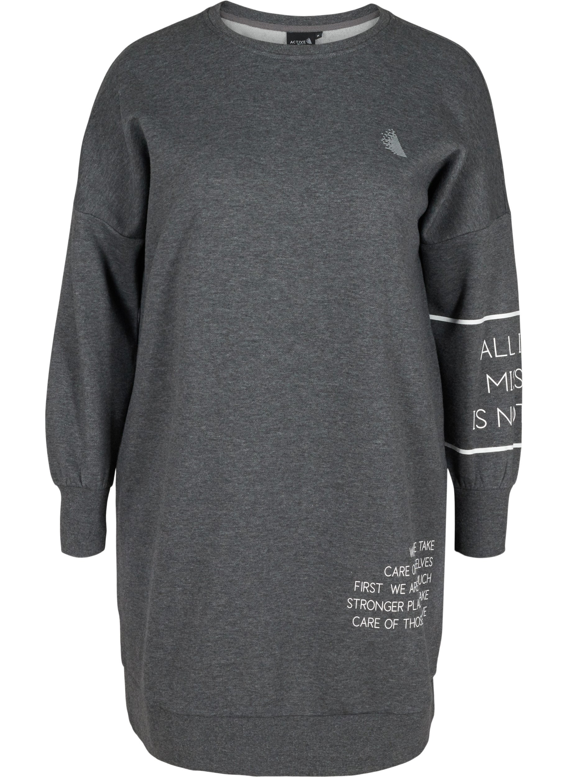 Långärmad sweatshirtklänning med text, Dark Grey Melange