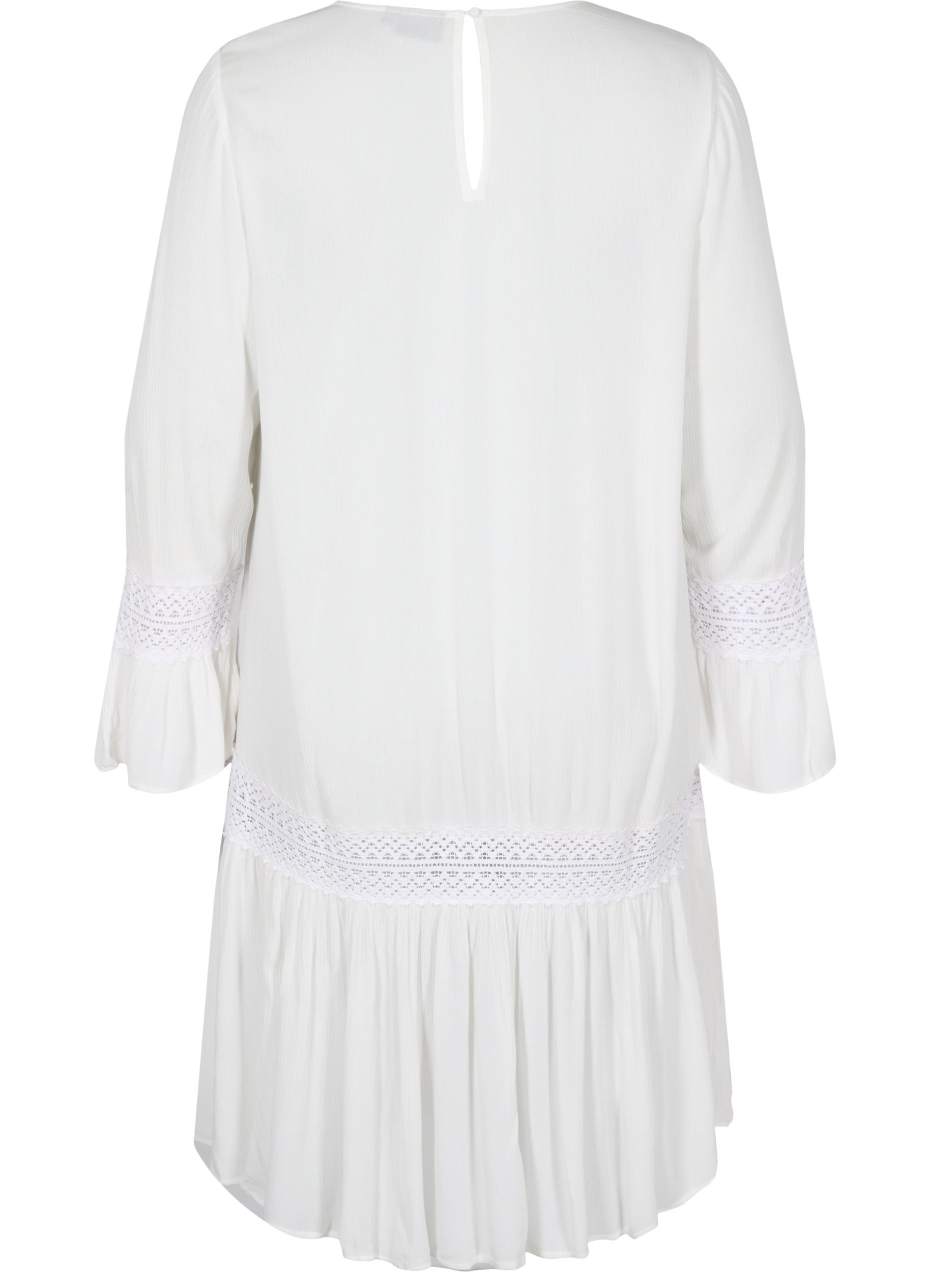 Viskosklänning med spetsdetaljer, Off White, Packshot image number 1
