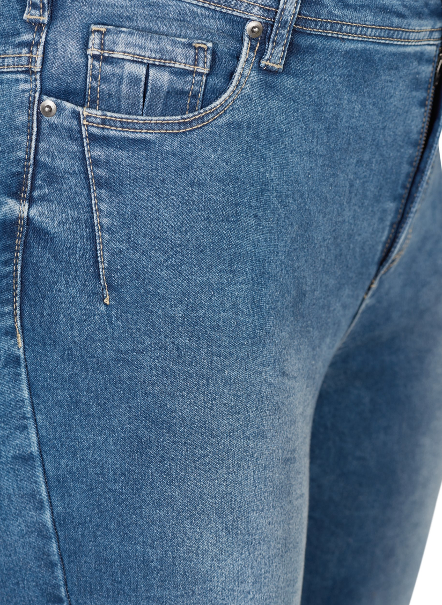 Croppade Amy jeans med blixtlås, Blue denim, Packshot image number 2
