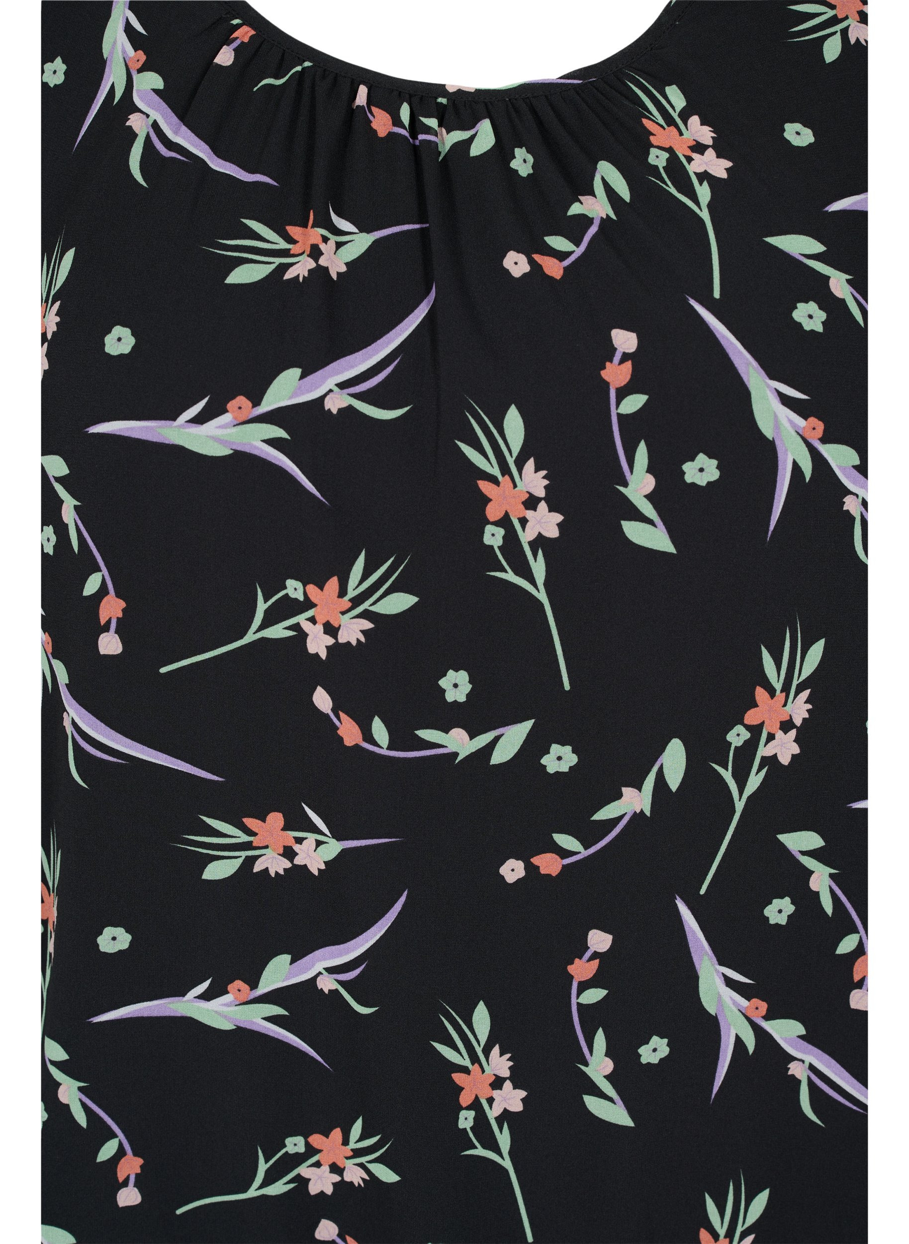 Kortärmad klänning med en blommig överdel, Black AOP, Packshot image number 2