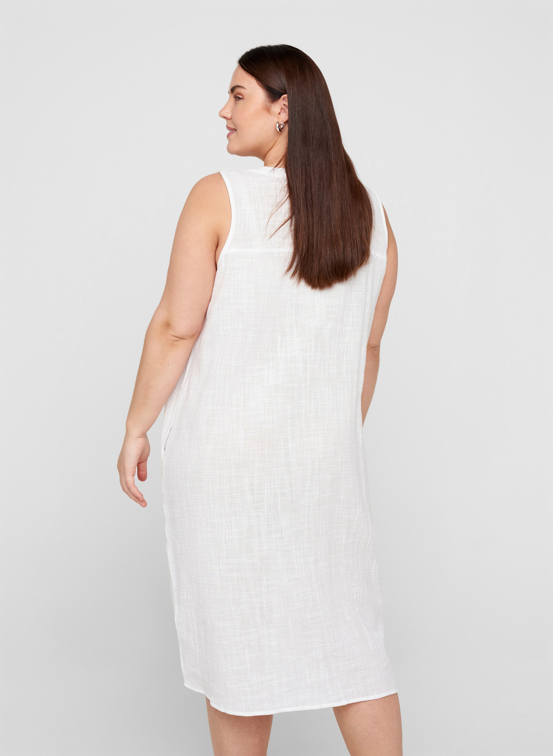 Ärmlös klänning i bomull, White, Model image number 1