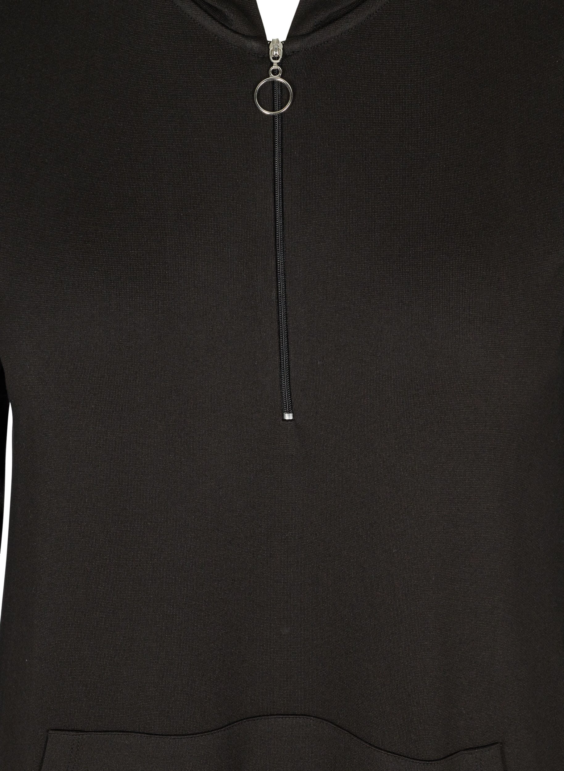Sweatshirtklänning med huva och dragkedja, Black, Packshot image number 2