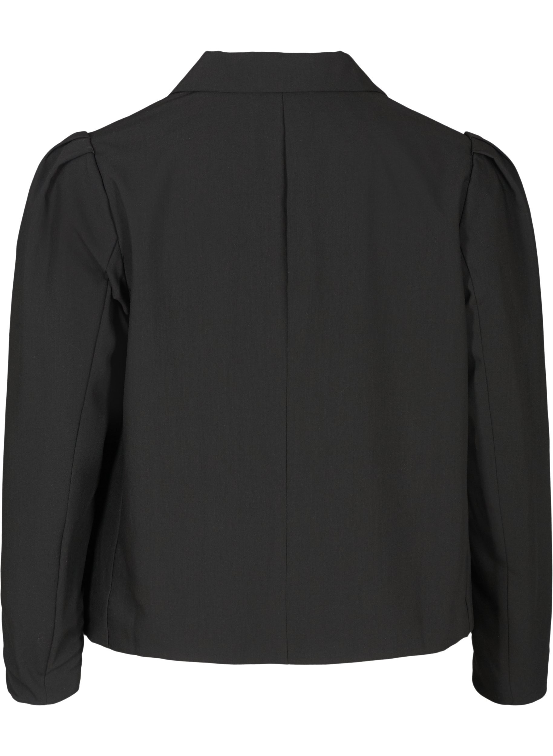 Croppad blazer med puffärmar, Black, Packshot image number 1