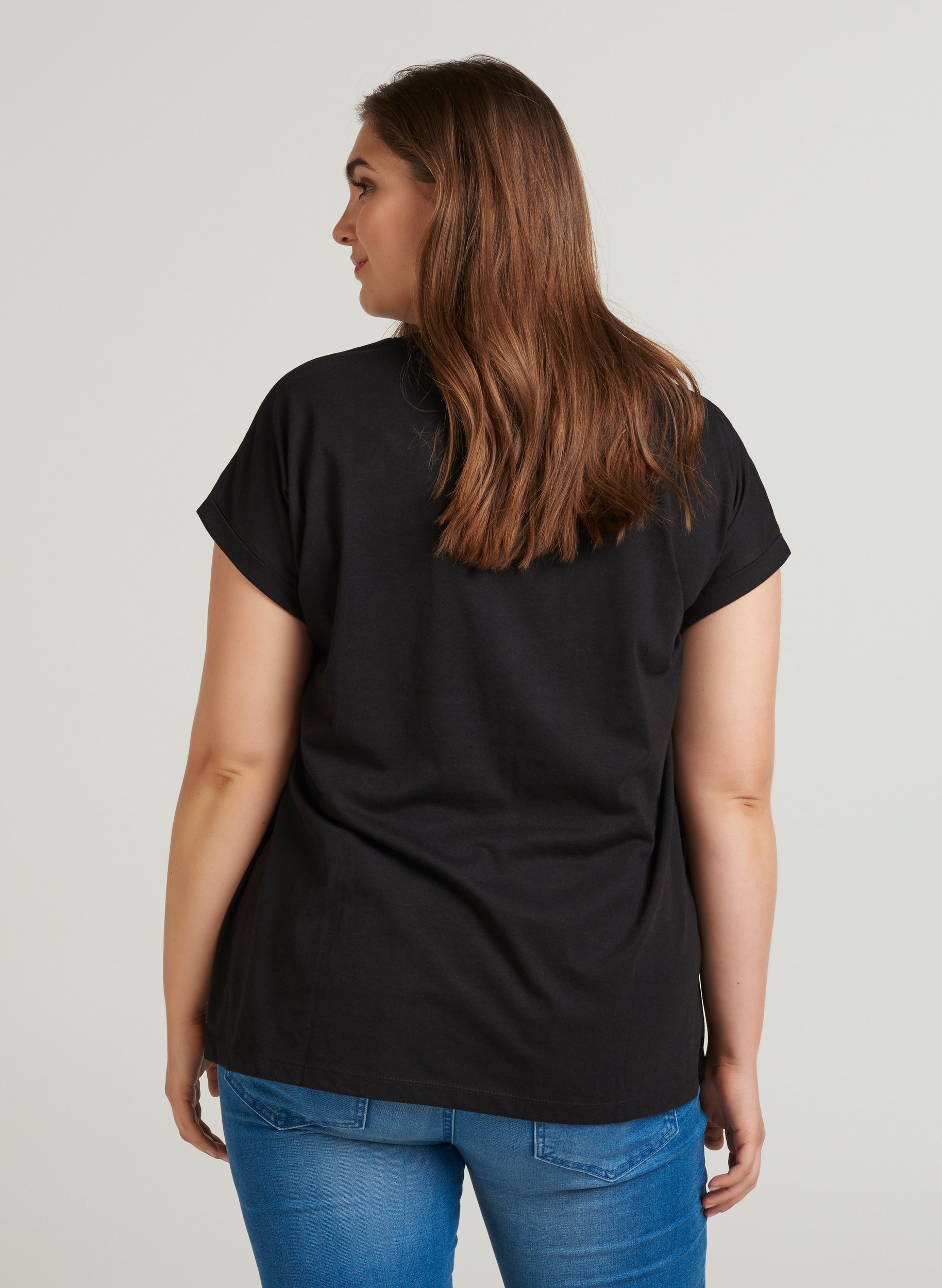 T-shirt i bomullsmix, Black, Model