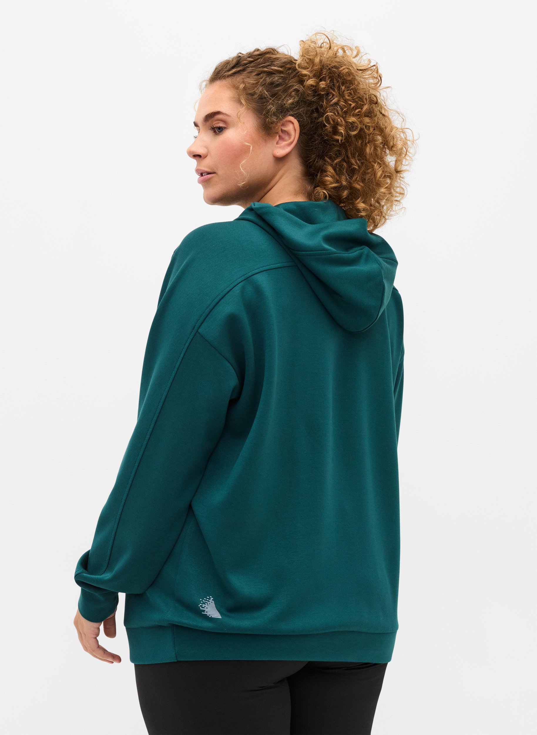 Sweatshirt med lös passform och huva, Deep Teal, Model