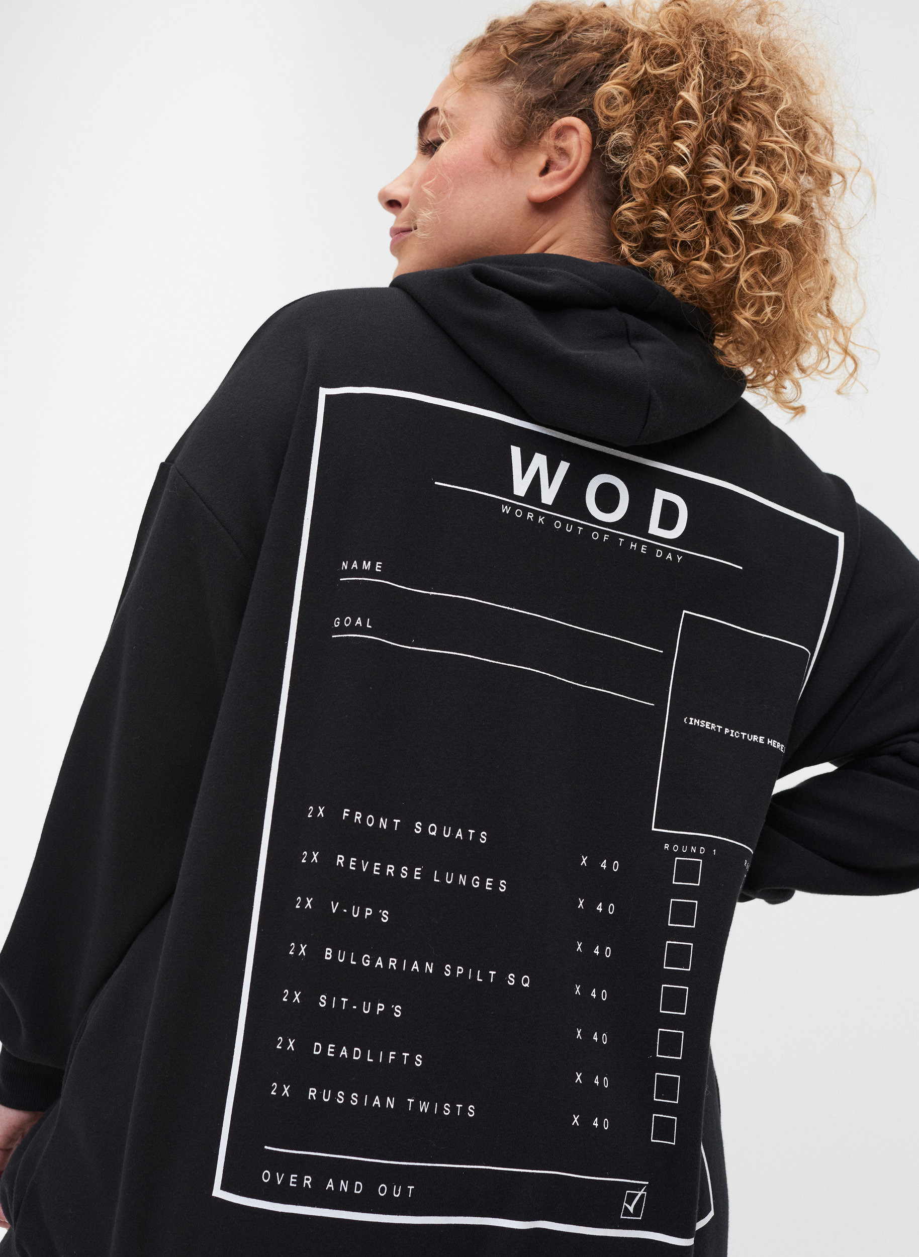 Långärmad tröja med huva och mönster, Black WOD, Model image number 2