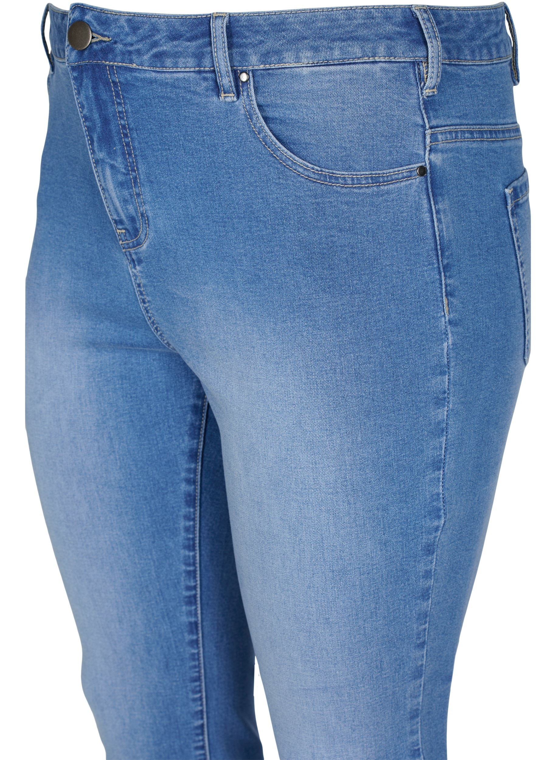 Croppade Amy jeans med pärlor, Light blue denim, Packshot image number 2