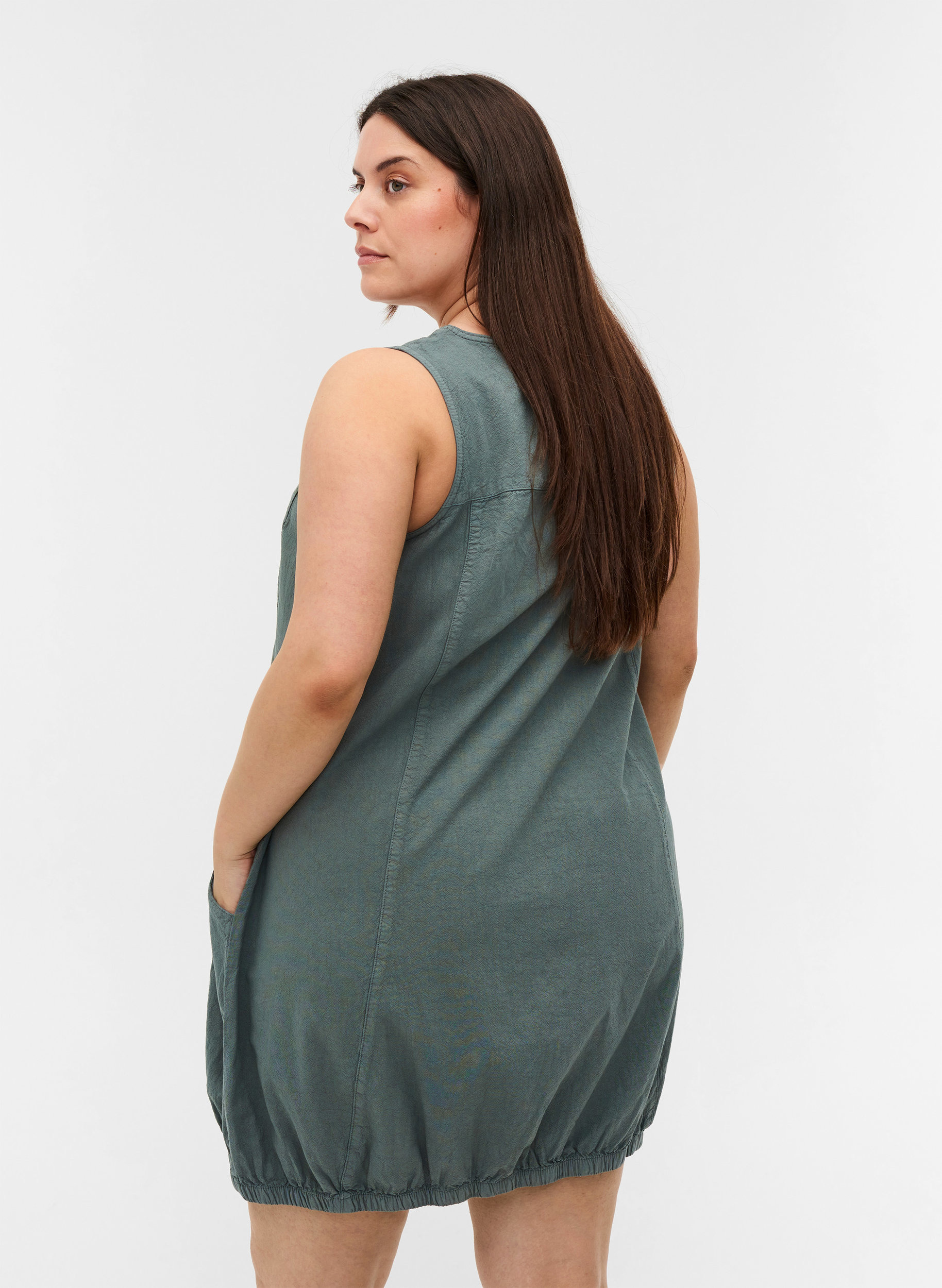 Ärmlös klänning i bomull, Balsam Green, Model image number 1