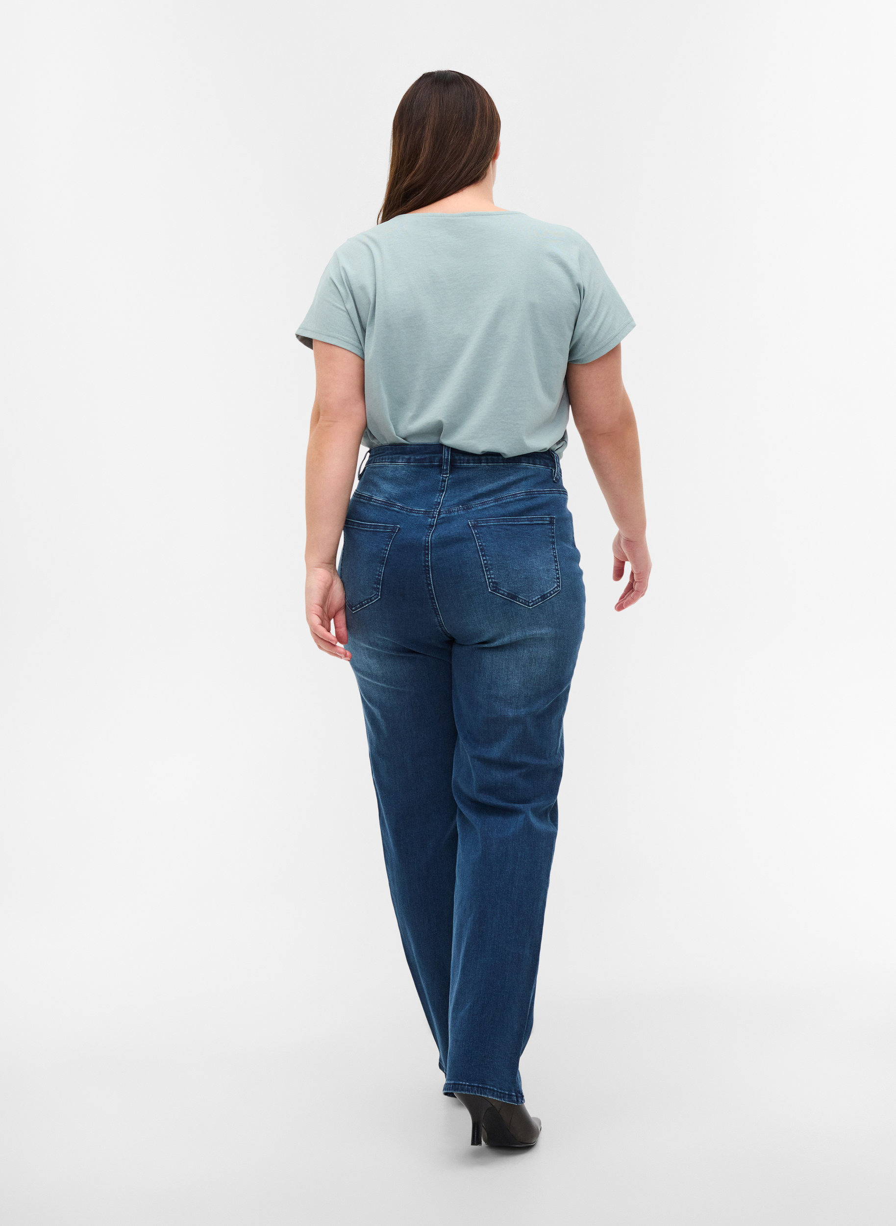 Jeans med extra hög midja, Blue denim, Model