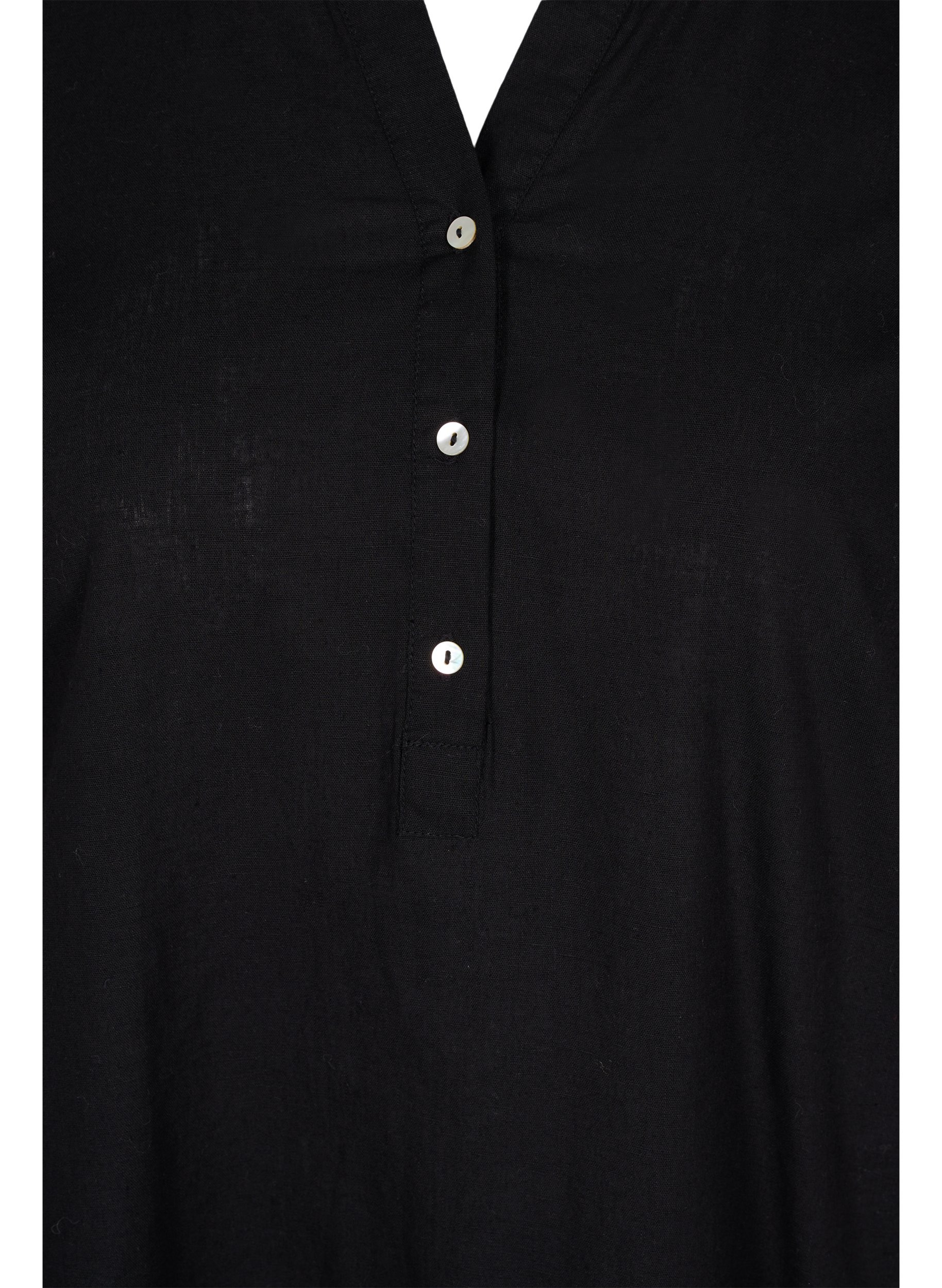 Lång skjortklänning med korta ärmar, Black, Packshot image number 2