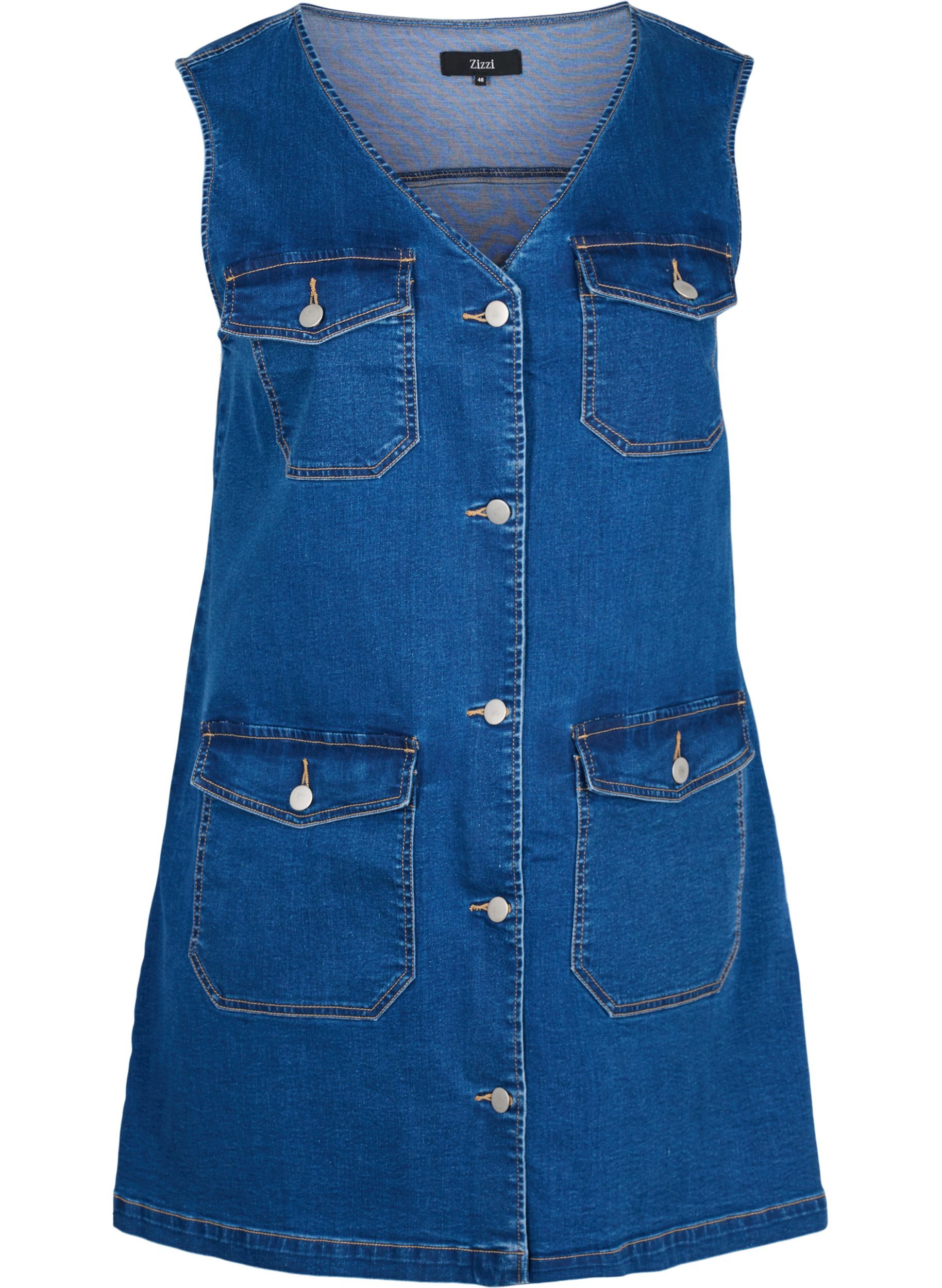 Jeansklänning med knappar, Dark blue denim, Packshot image number 0