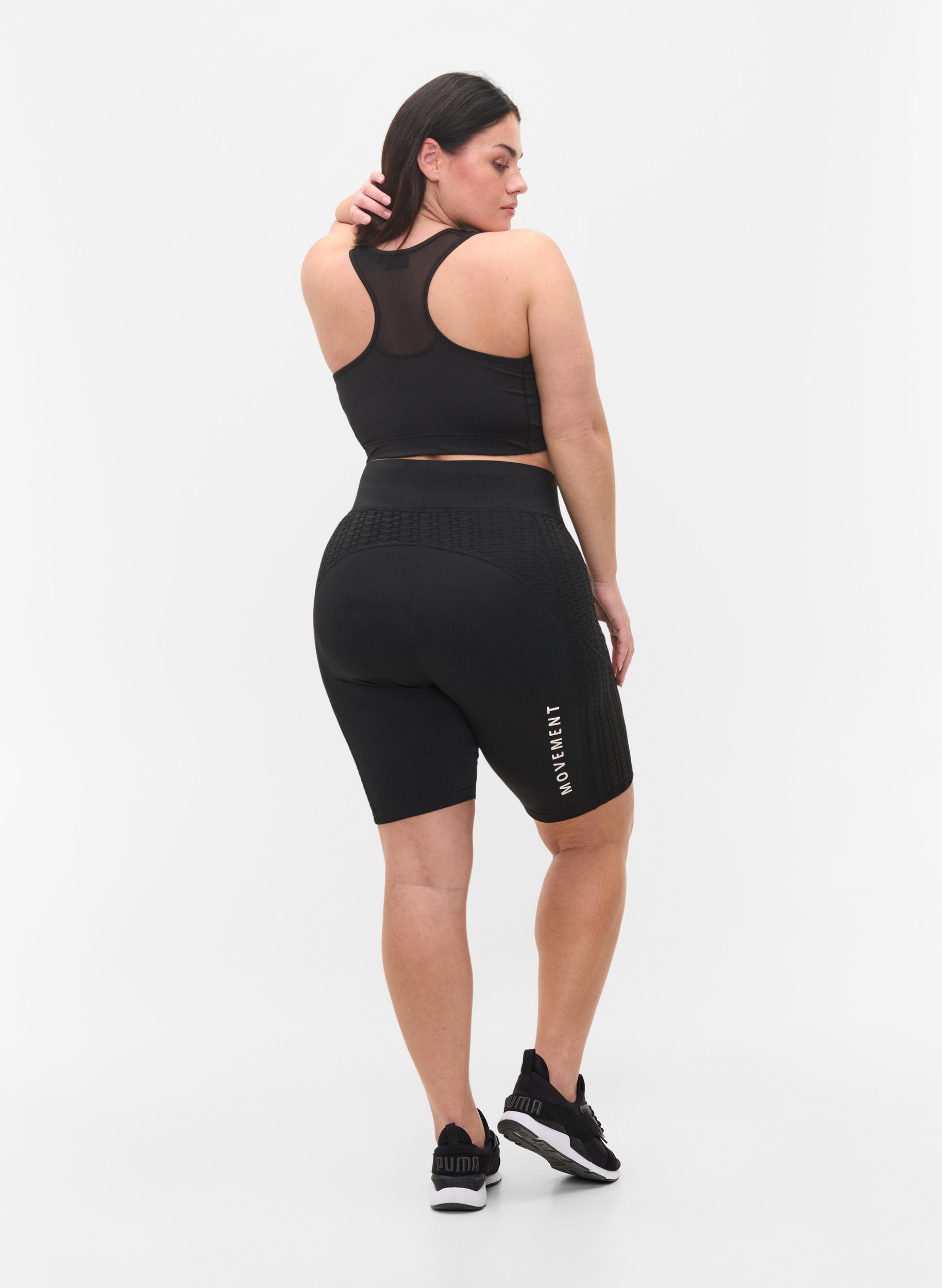 Träningsshorts med kroppsnära passform och texttryck, Black, Model