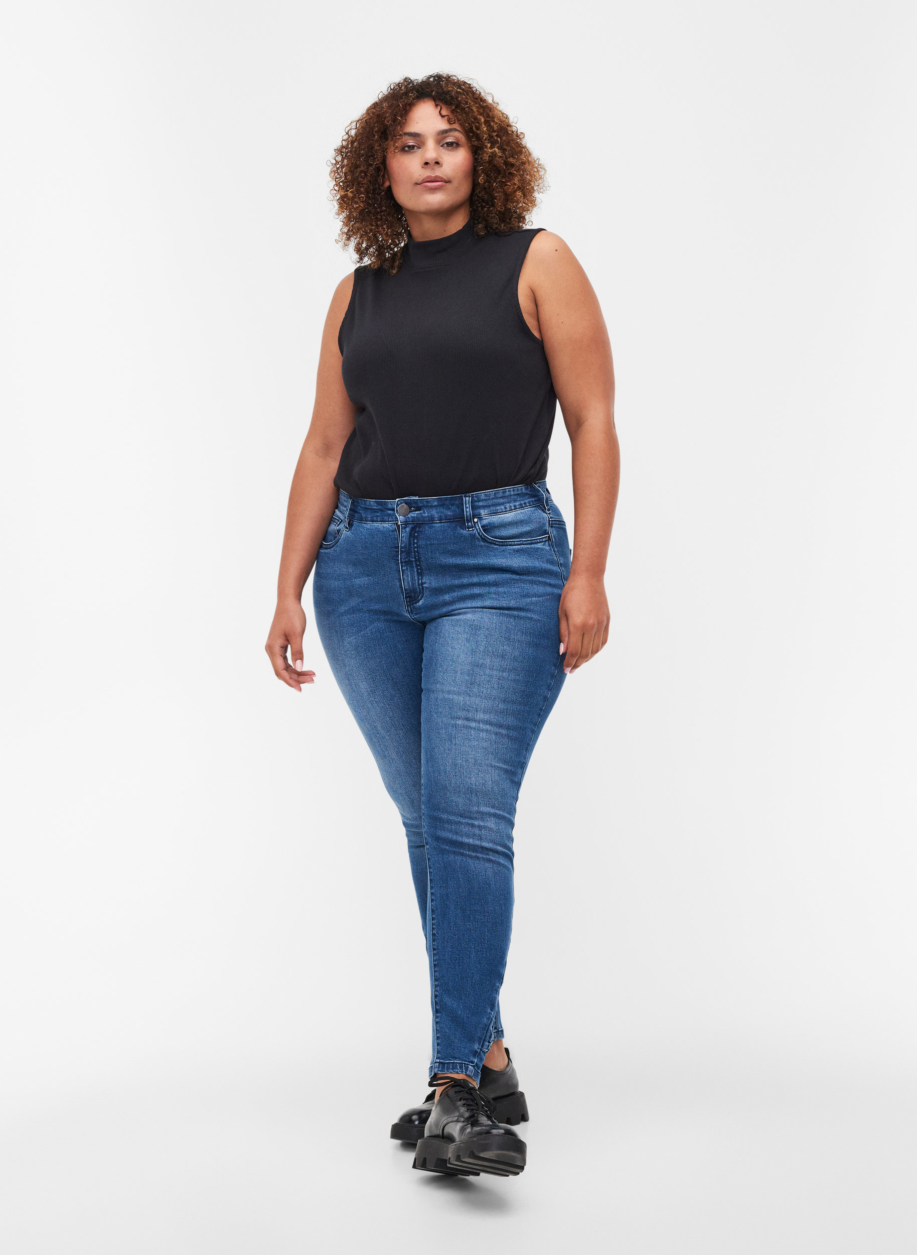 Super slim Amy jeans med rosett, Dark blue, Model image number 4