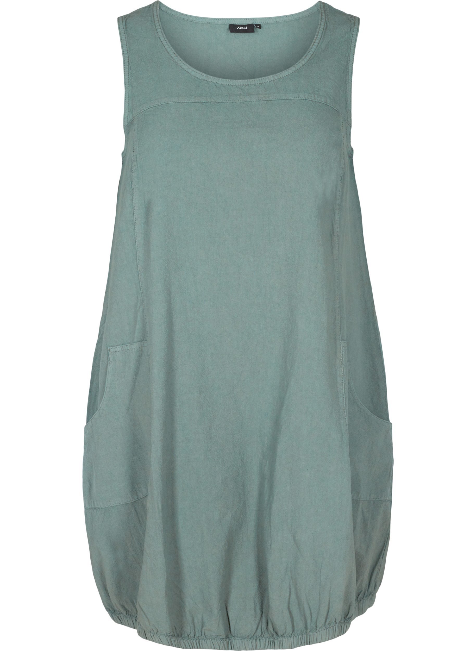 Ärmlös klänning i bomull, Balsam Green, Packshot image number 0