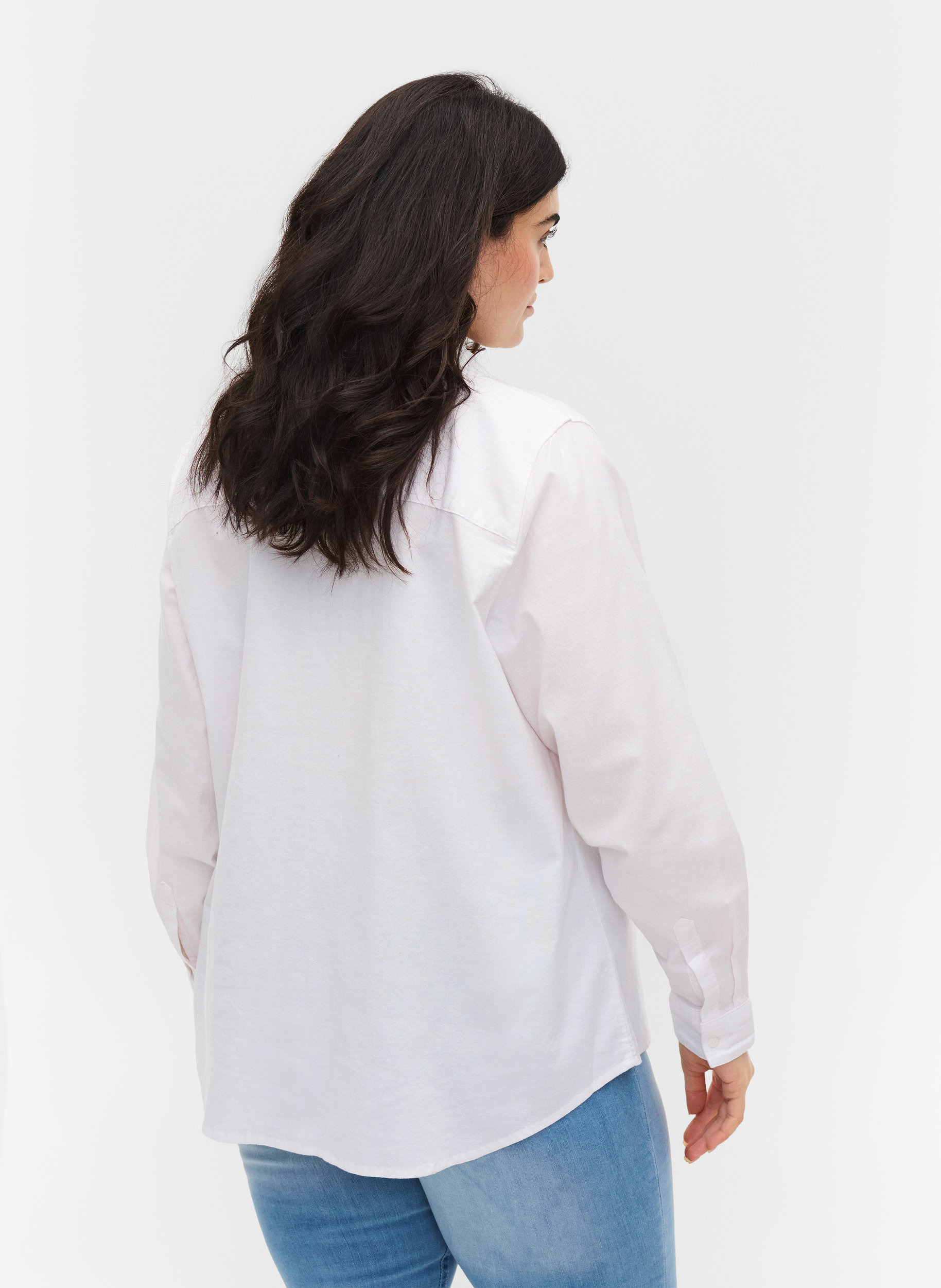 Långärmad skjorta i bomull, Bright White, Model