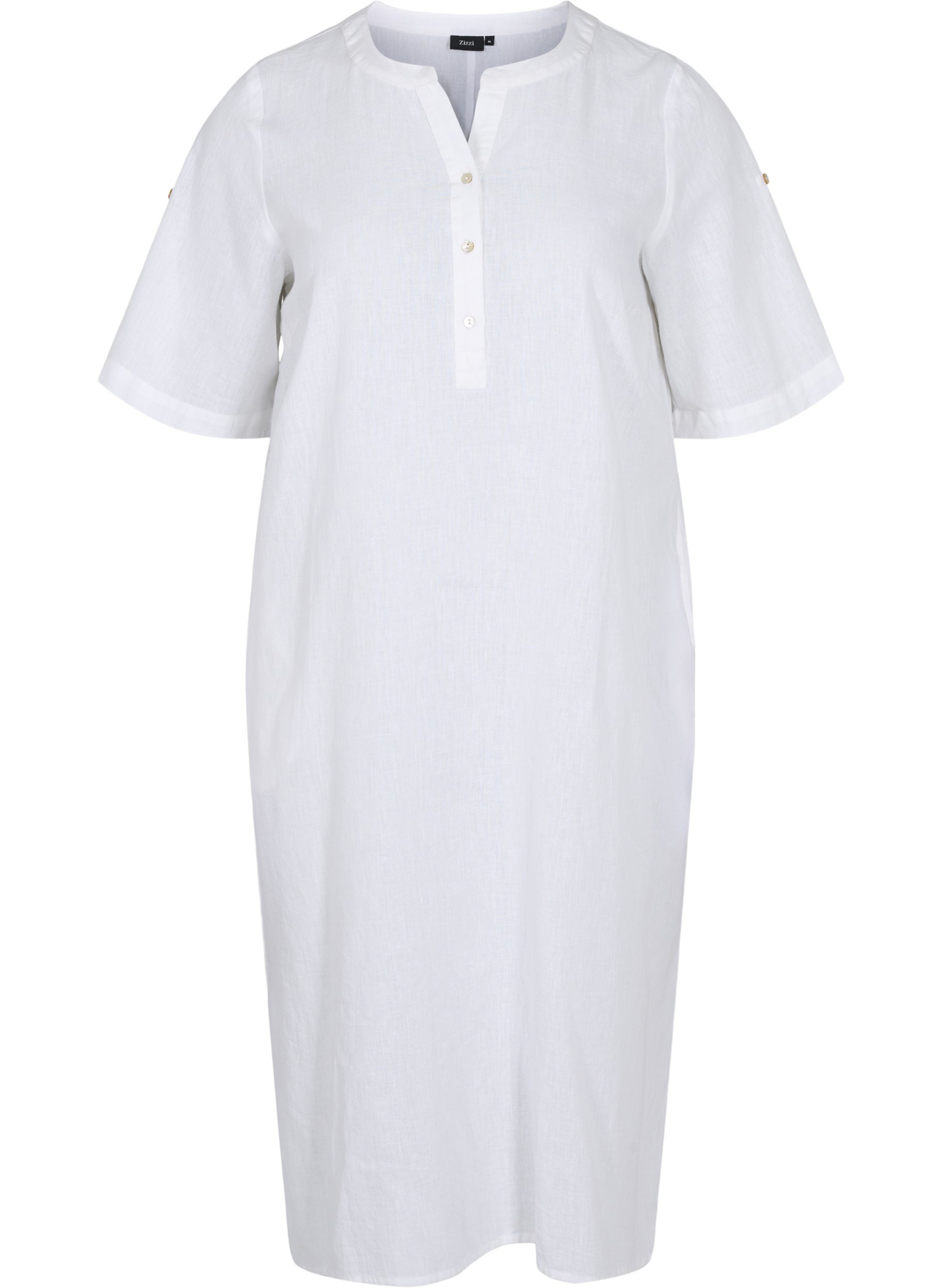 Lång skjortklänning med korta ärmar, White