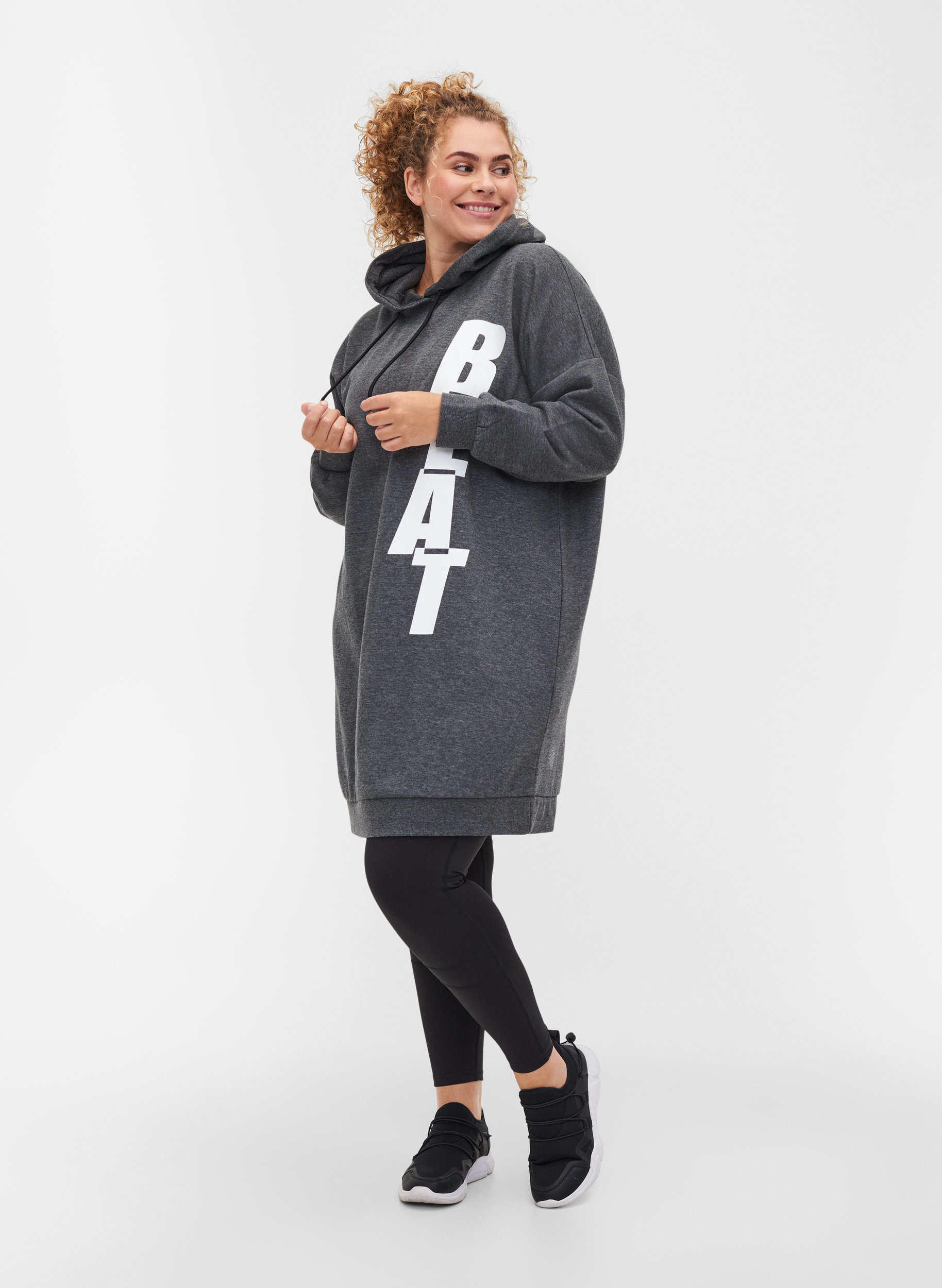 Långärmad sweatshirtklänning med , Dark Grey Melange, Model image number 2