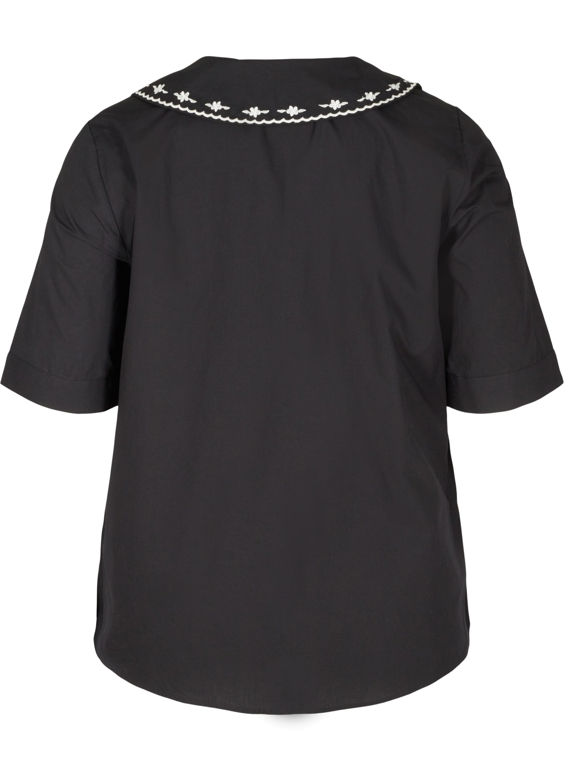 Kortärmad skjorta i bomull med stor krage, Black w. White, Packshot image number 1
