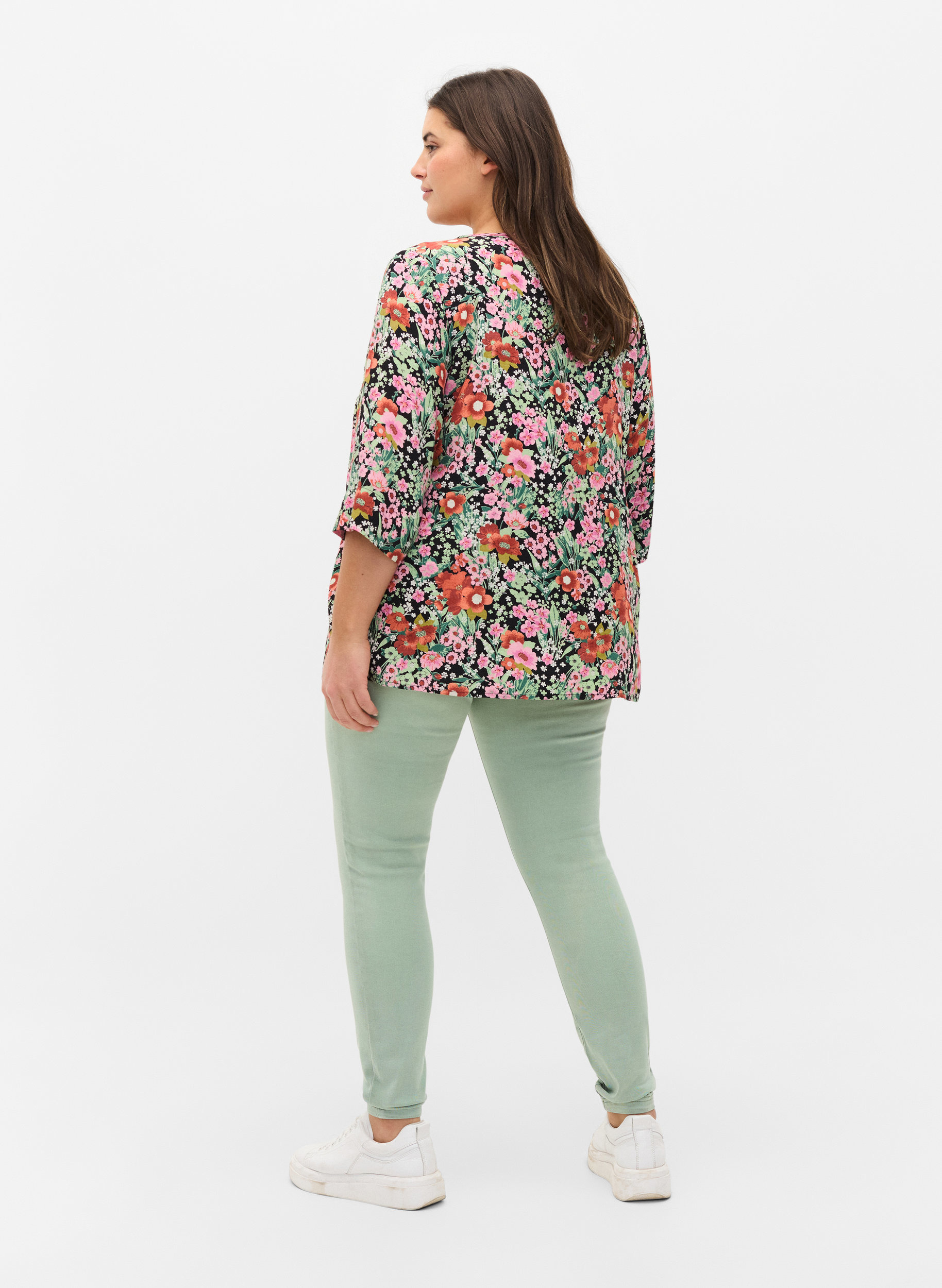 Super slim Amy jeans med hög midj, Frosty Green, Model image number 1