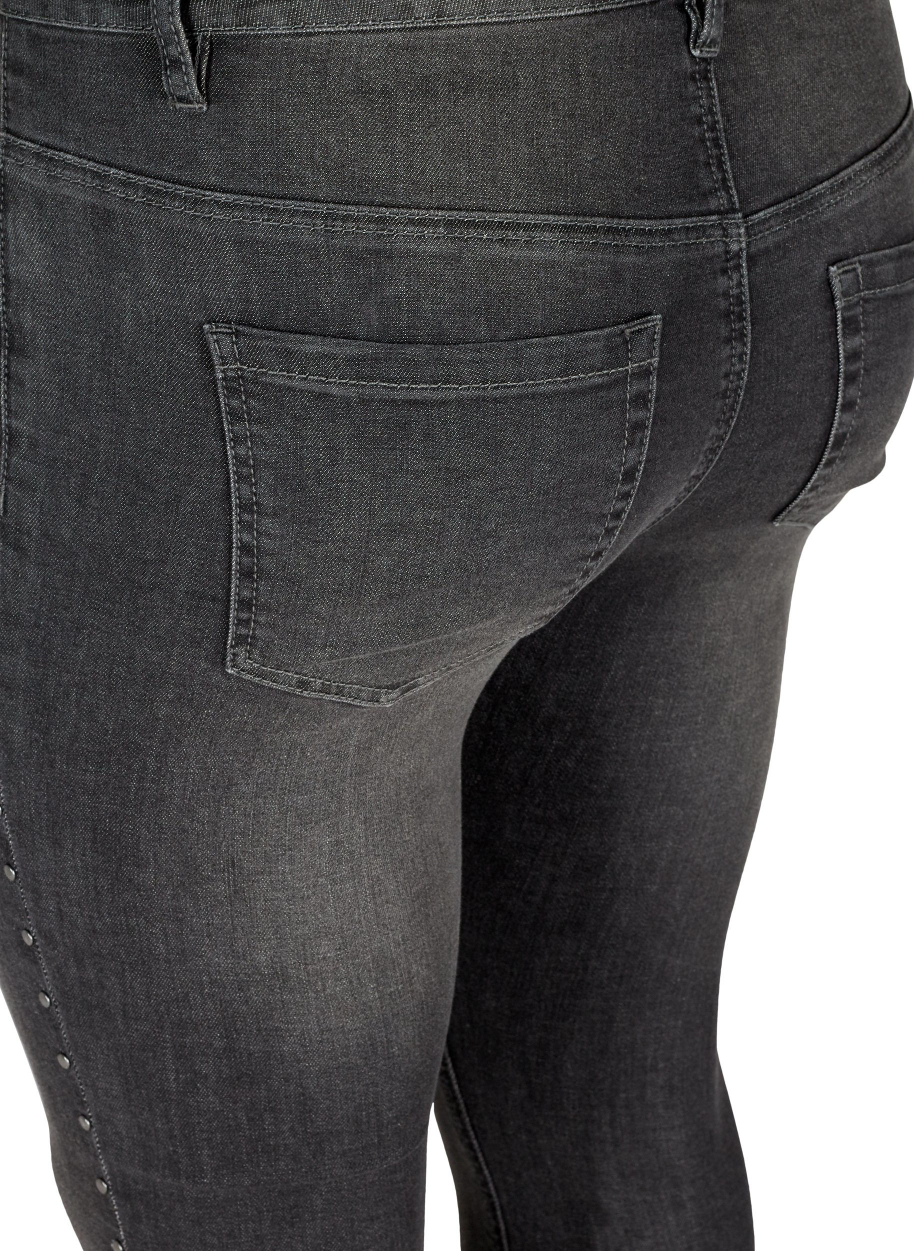 Högmidjade Amy jeans med nitar i sidosömmen, Dark Grey Denim, Packshot image number 3