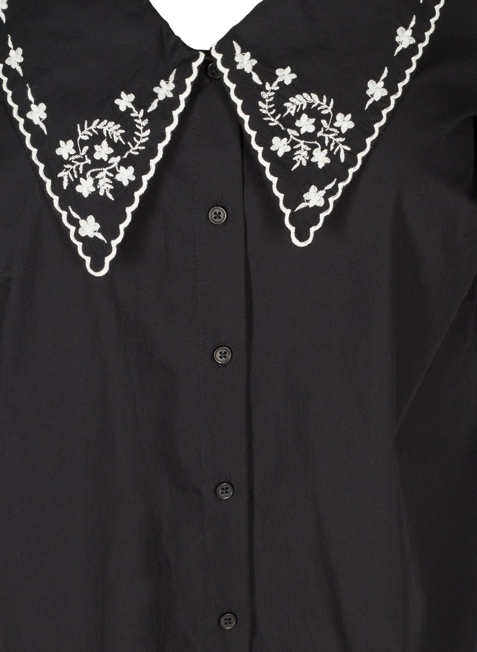 Kortärmad skjorta i bomull med stor krage, Black w. White, Packshot image number 2