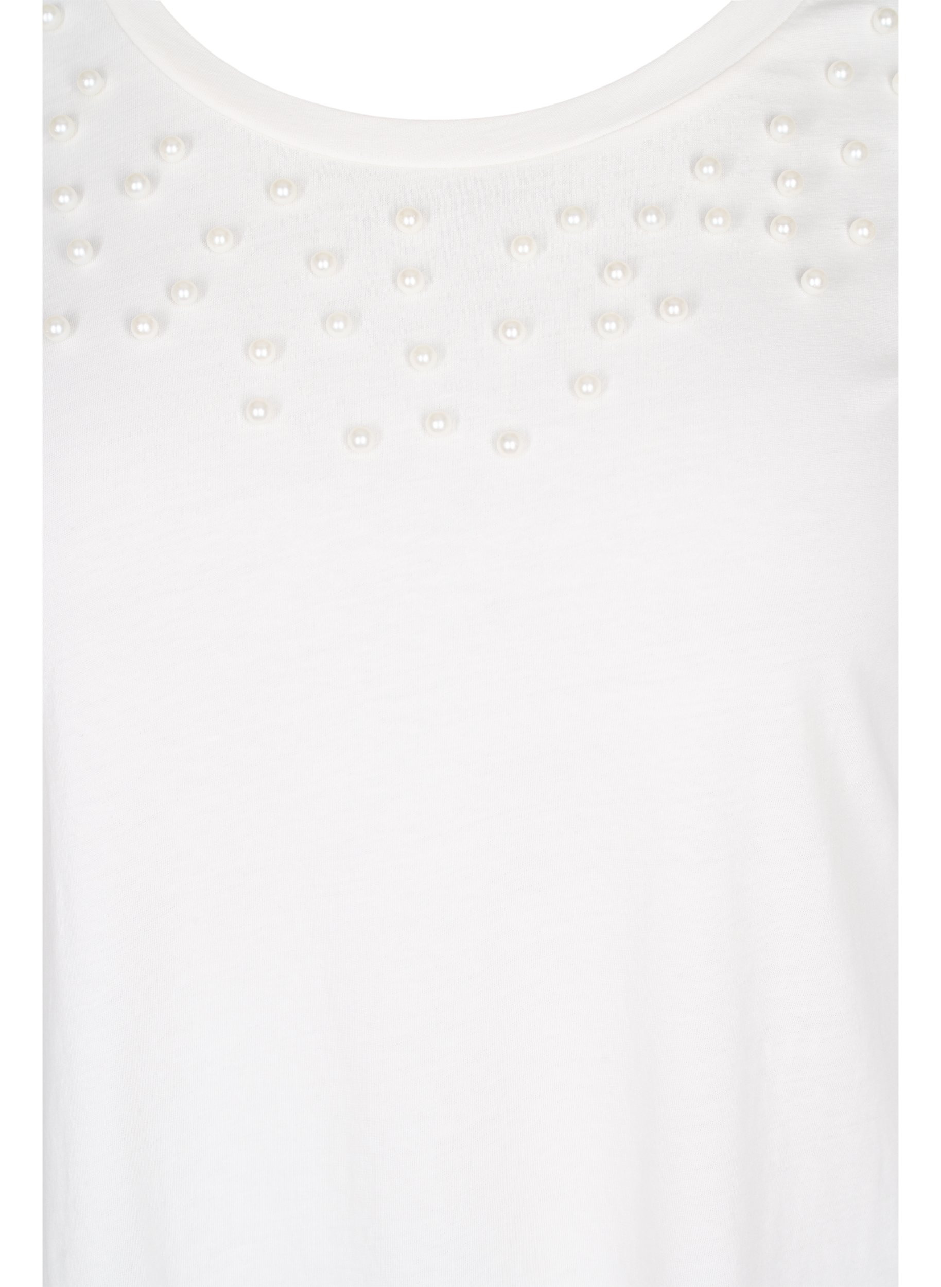 Bomulls-t-shirt med pärlor, Warm Off-white, Packshot image number 2