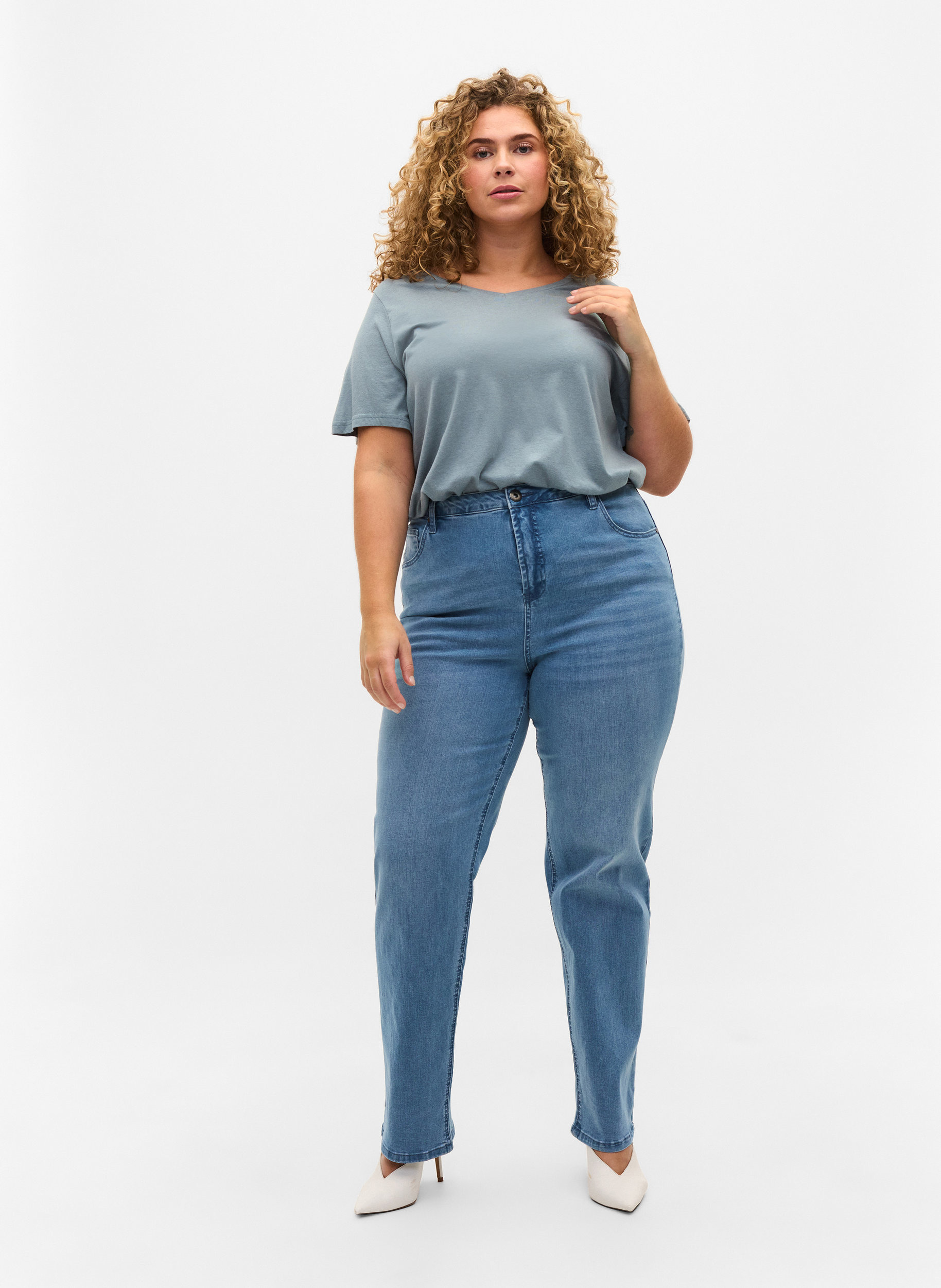 Jeans med extra hög midja, Light blue, Model image number 0