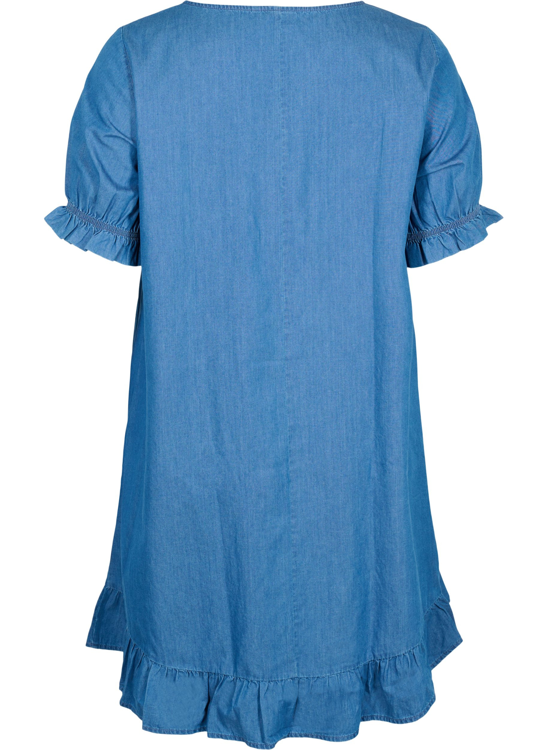 Kortärmad jeansklänning i bomull, Blue denim, Packshot image number 1