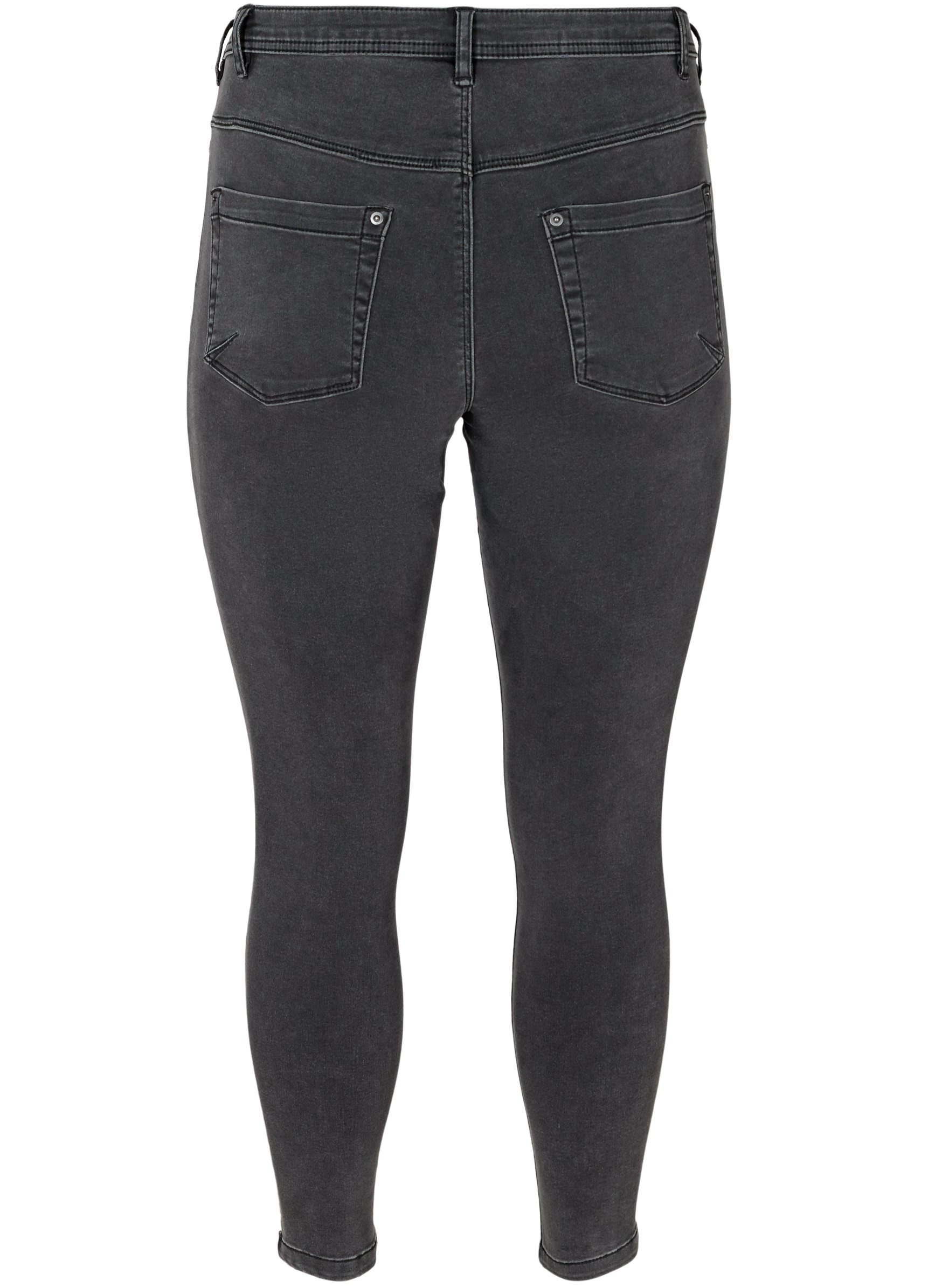 Croppade Amy jeans med blixtlås, Grey Denim, Packshot image number 1