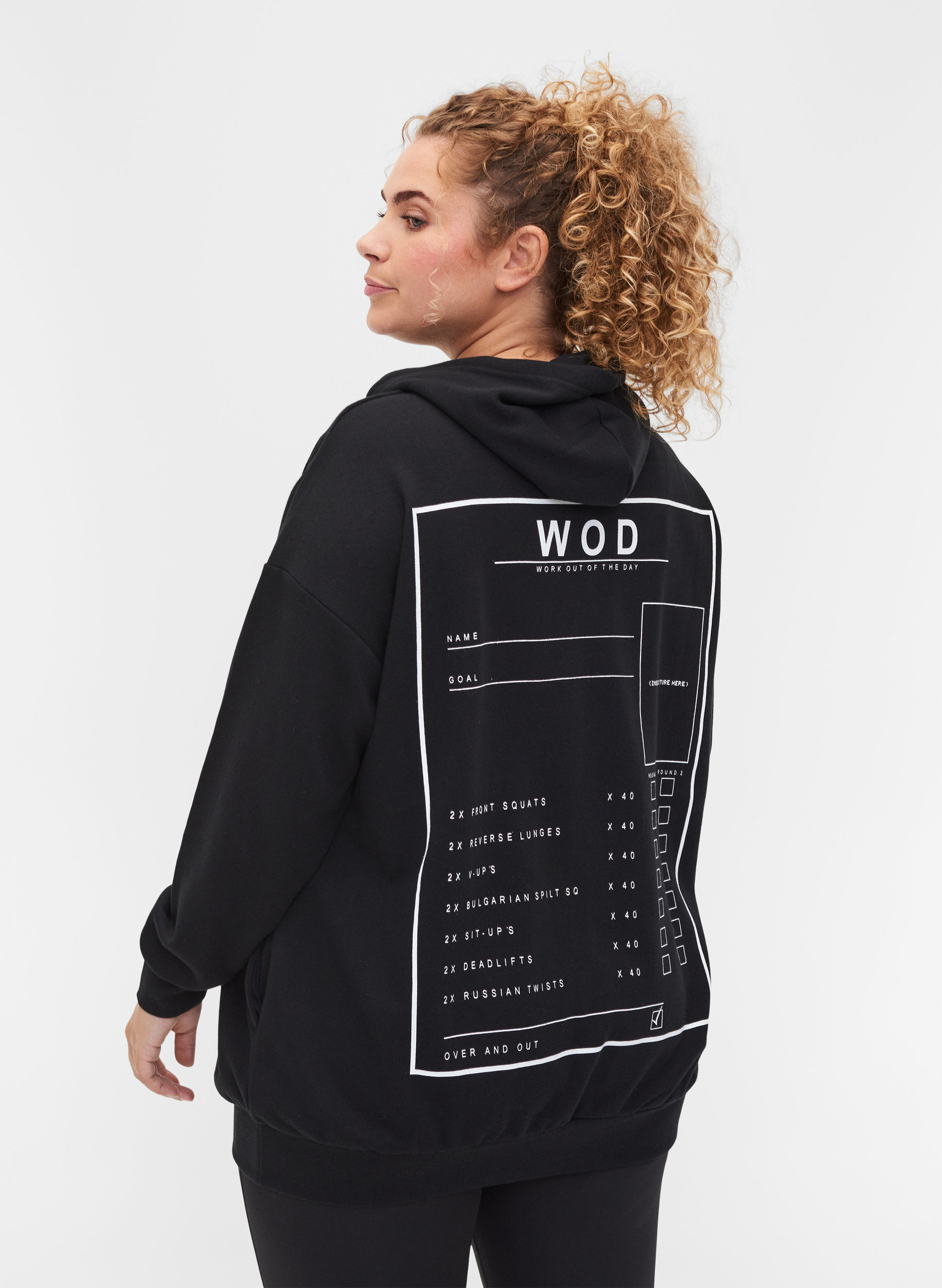 Långärmad tröja med huva och mönster, Black WOD, Model image number 1