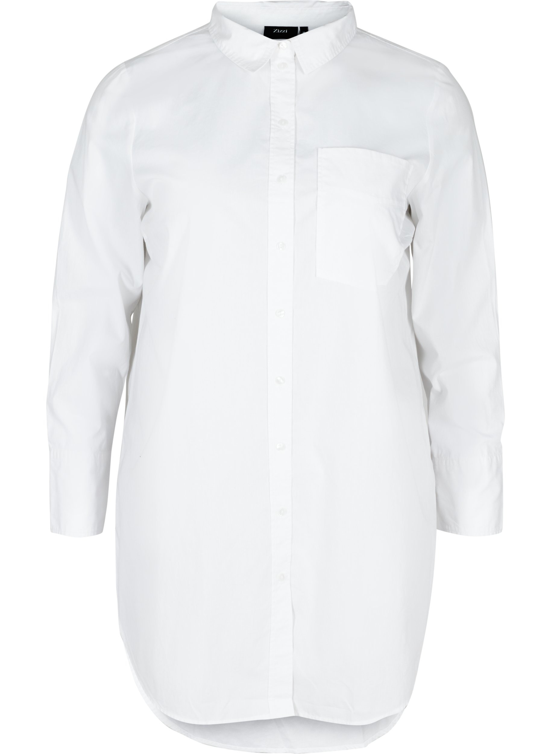 Lång bomullsskjorta med bröstficka, White, Packshot image number 0