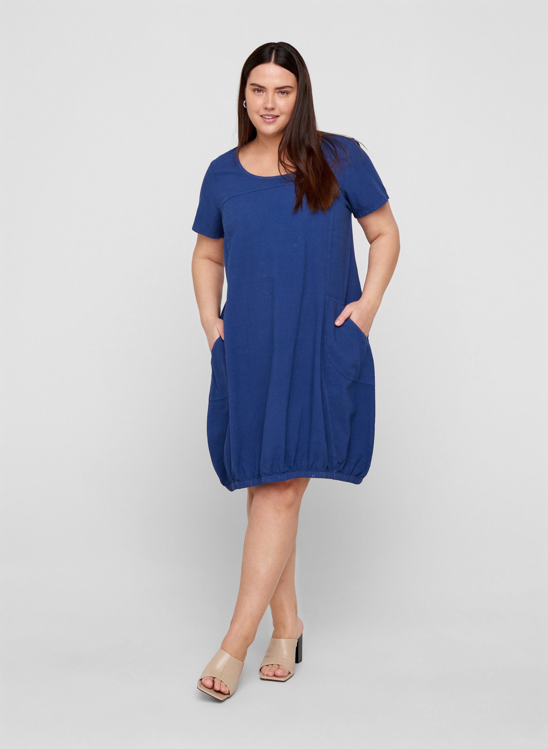 Kortärmad klänning i bomull, Twilight Blue, Model image number 2