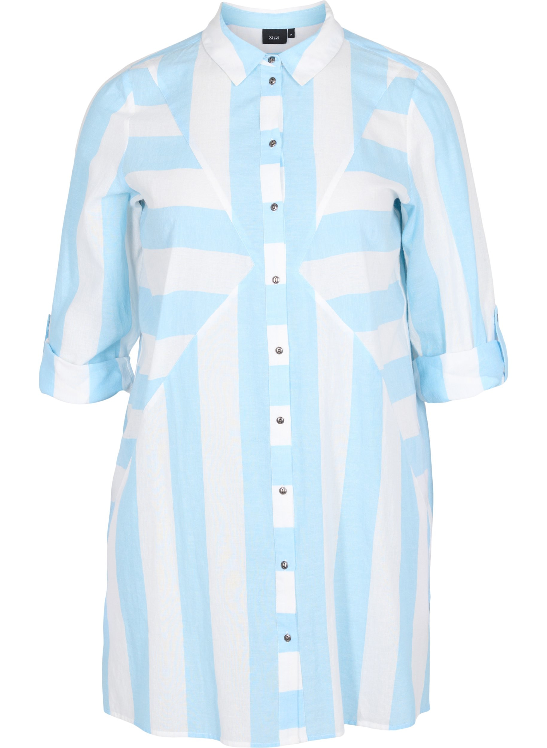 Randig bomullsskjorta med 3/4-ärmar, Blue Bell Stripe, Packshot