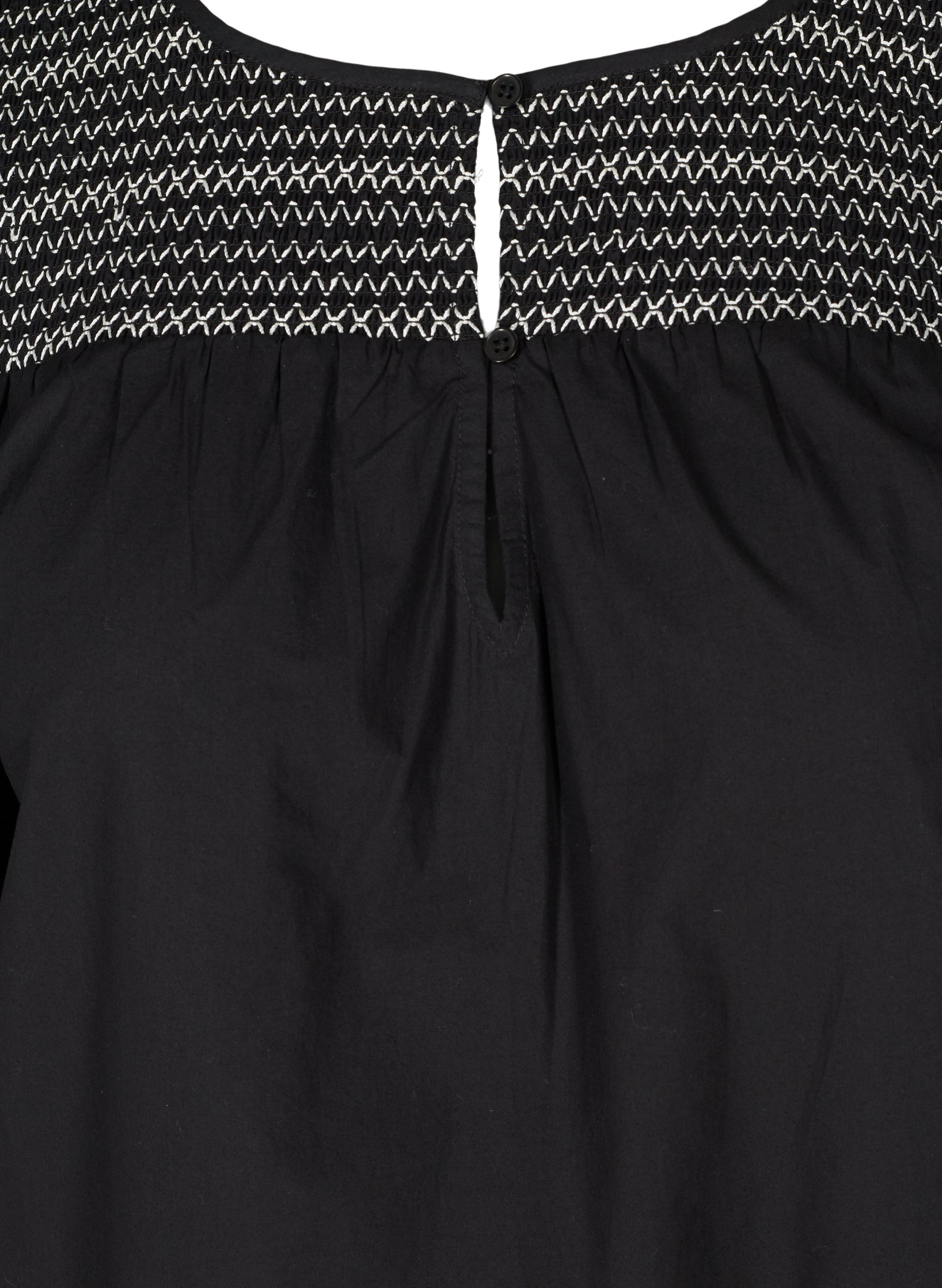 A-linjeformad klänning i bomull med smock, Black, Packshot image number 2