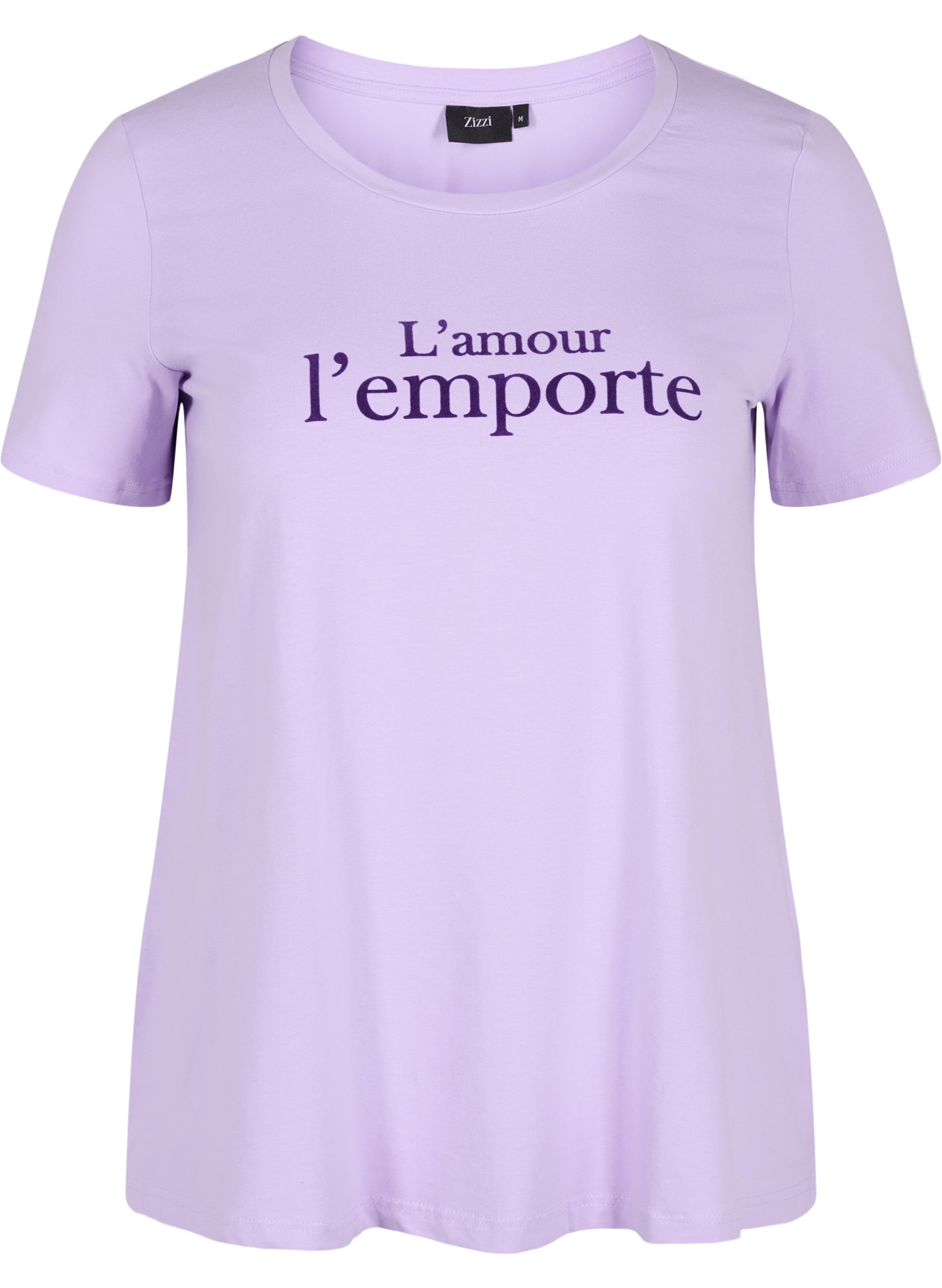 Kortärmad bomulls t-shirt med tryck,  Lavender LAMOUR, Packshot