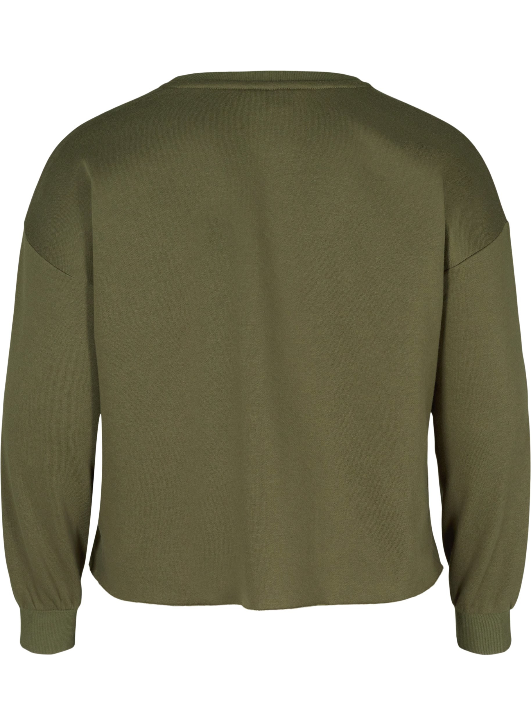 Croppad sweatshirt med rund halsringning, Ivy Green, Packshot image number 1