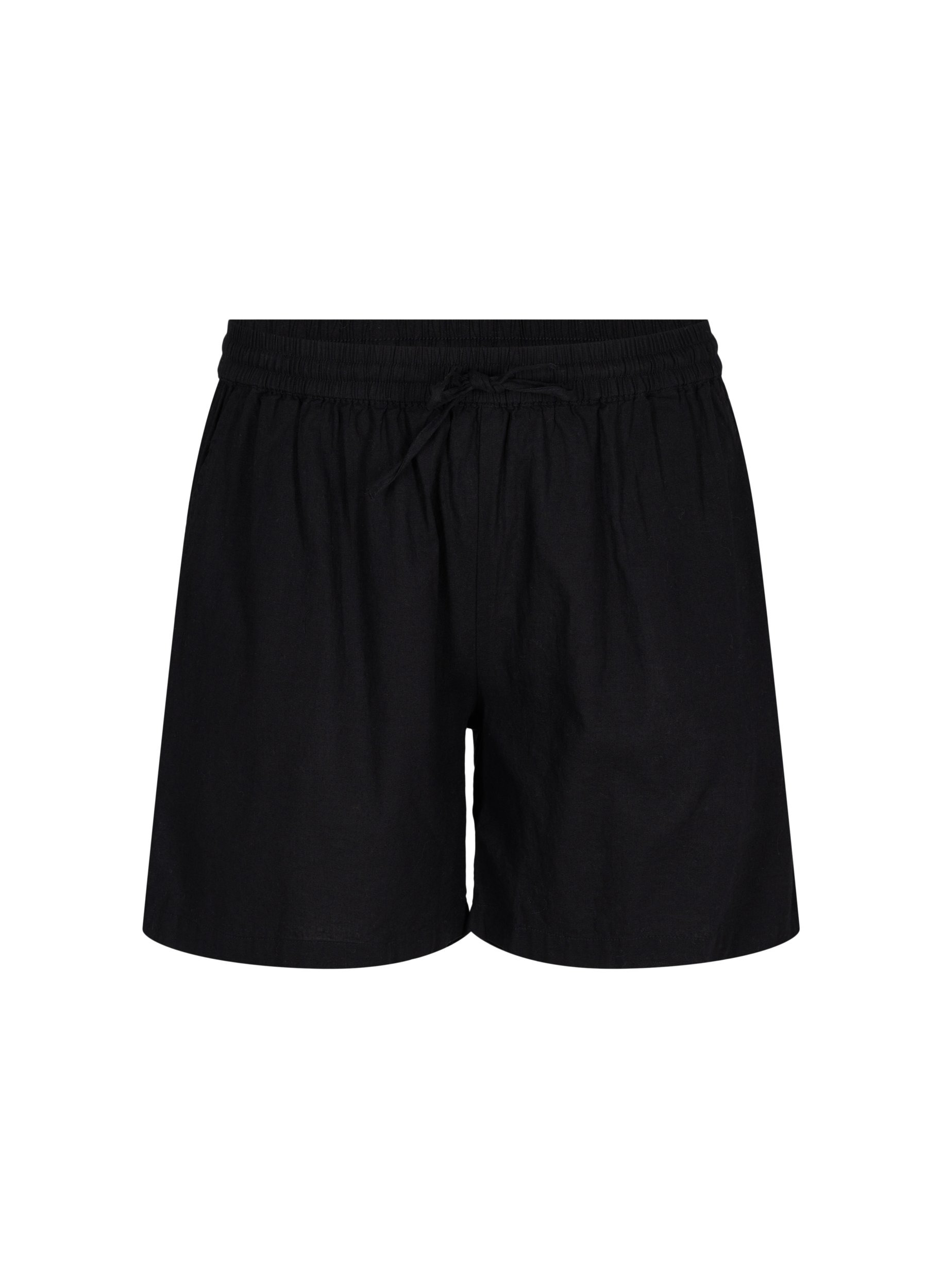 Lösa shorts i bomullsblandning med linne, Black, Packshot