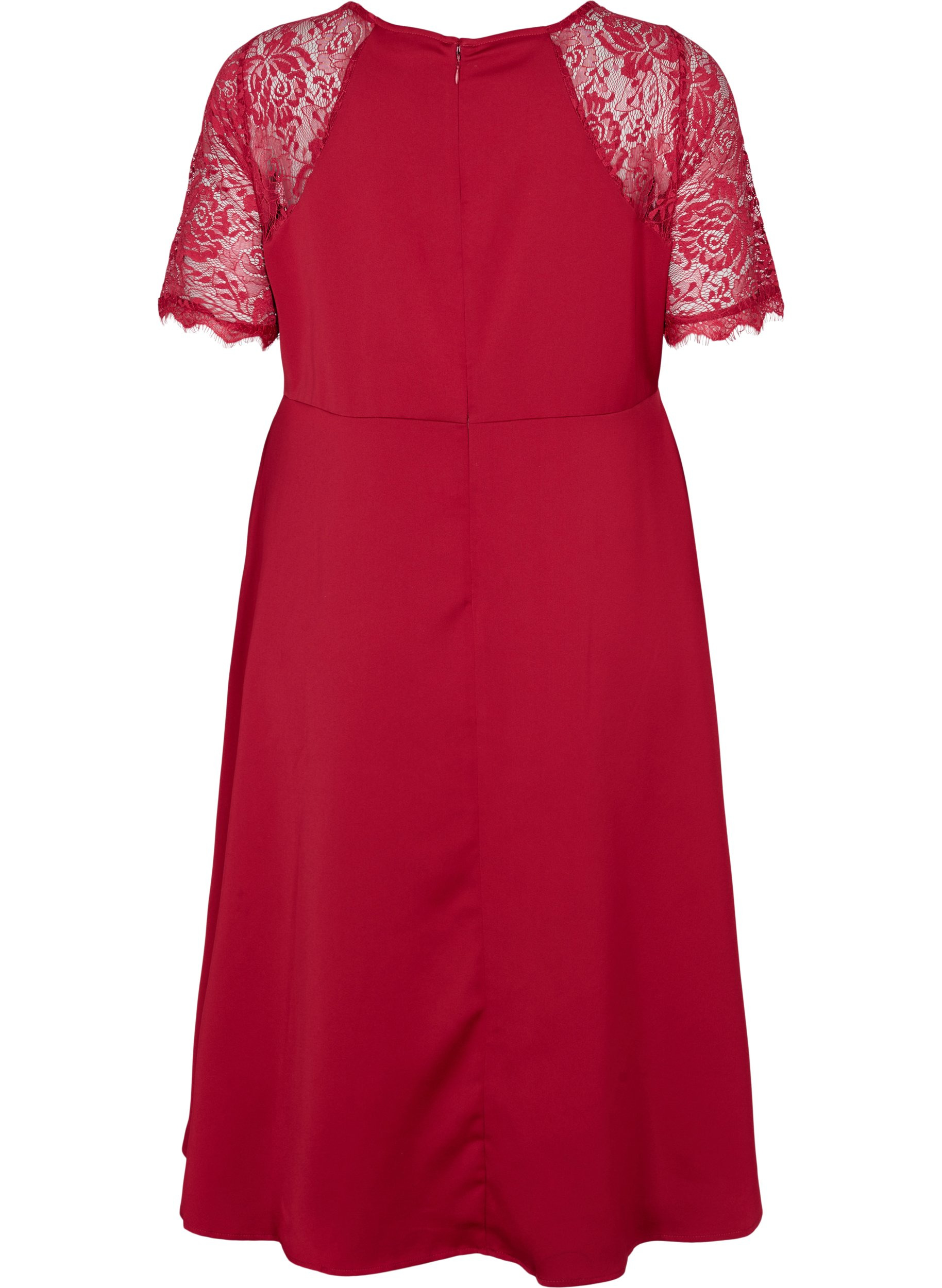 Midiklänning med korta spetsärmar, Rhubarb, Packshot image number 1