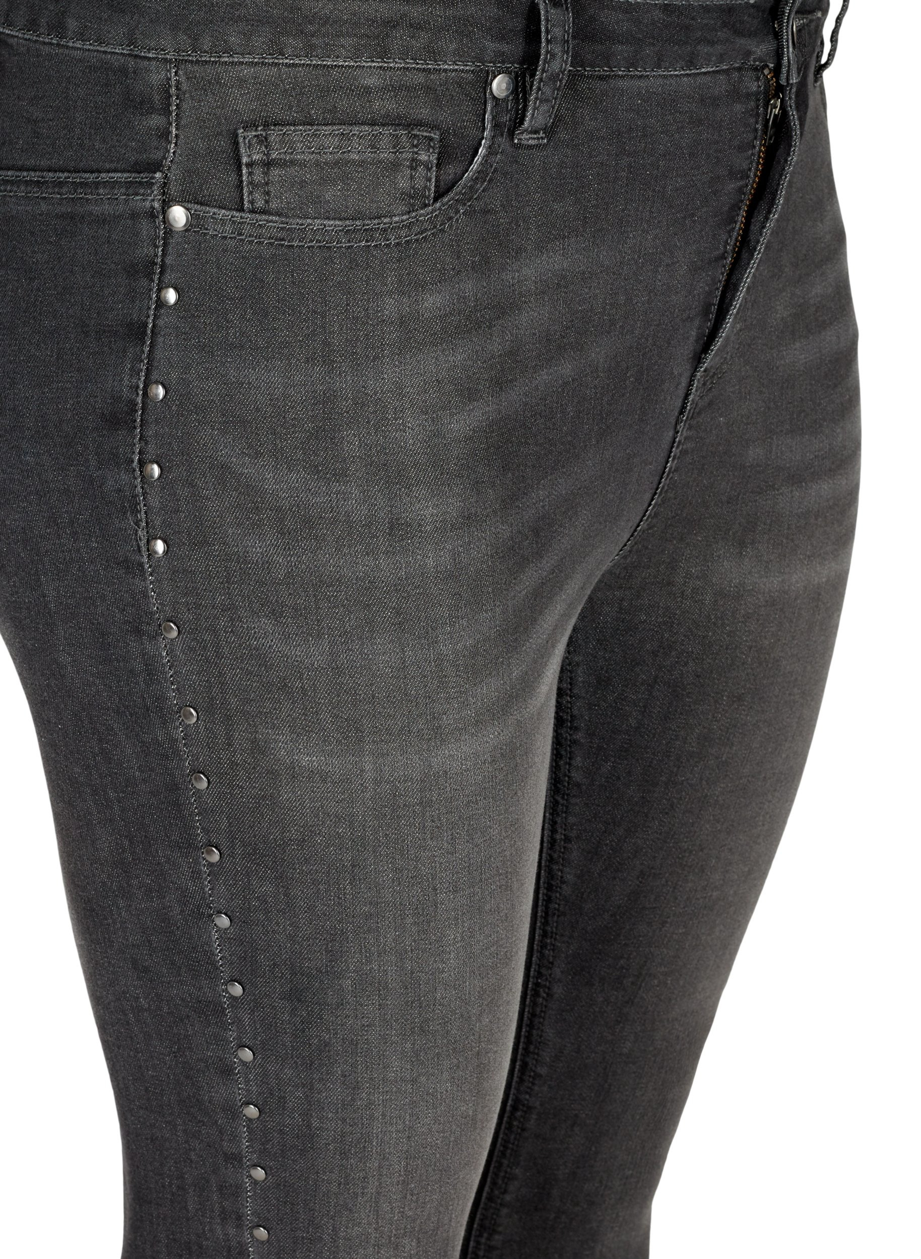 Högmidjade Amy jeans med nitar i sidosömmen, Dark Grey Denim, Packshot image number 2