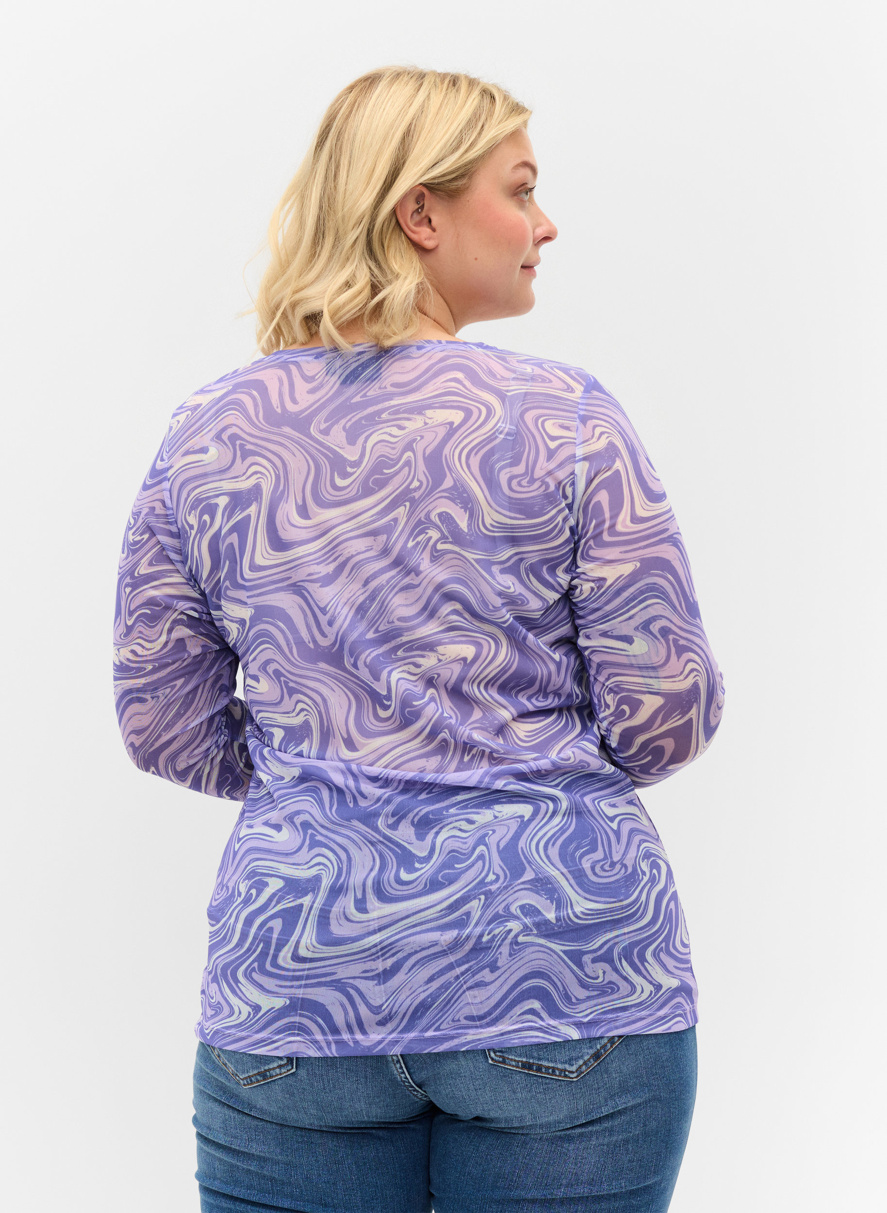 Mesh-tröja med tryck, Lilac, Model image number 1