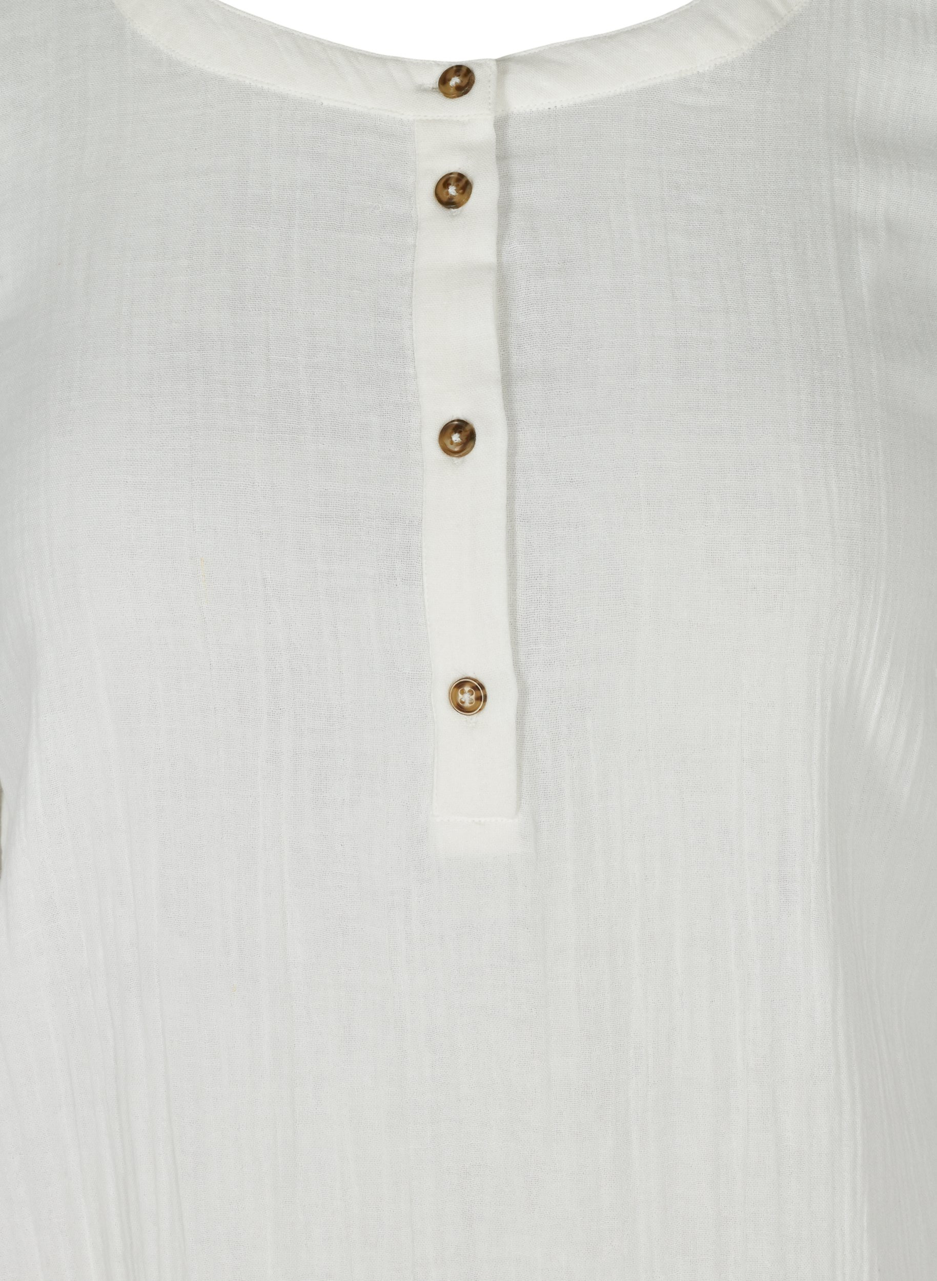 Bomullsklänning med knappar och 3/4 ärmar, Bright White, Packshot image number 2