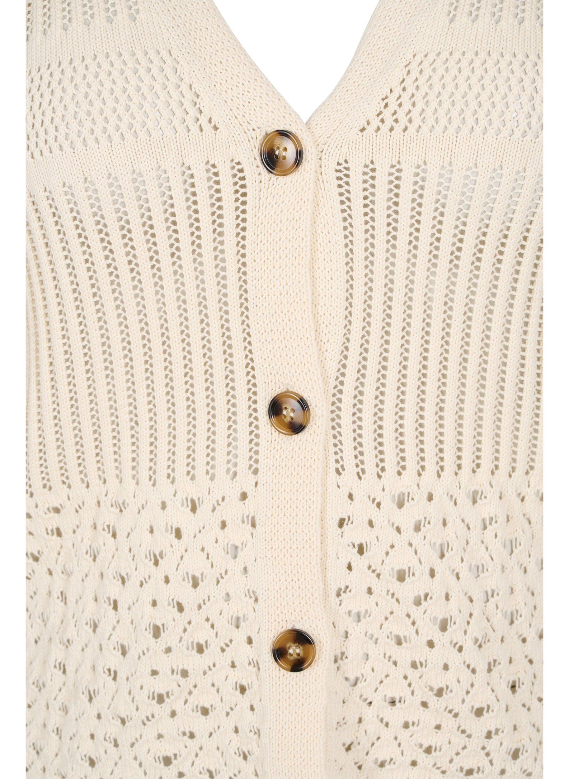 Kortärmad stickad kofta med knappar, Warm Off-white, Packshot image number 2