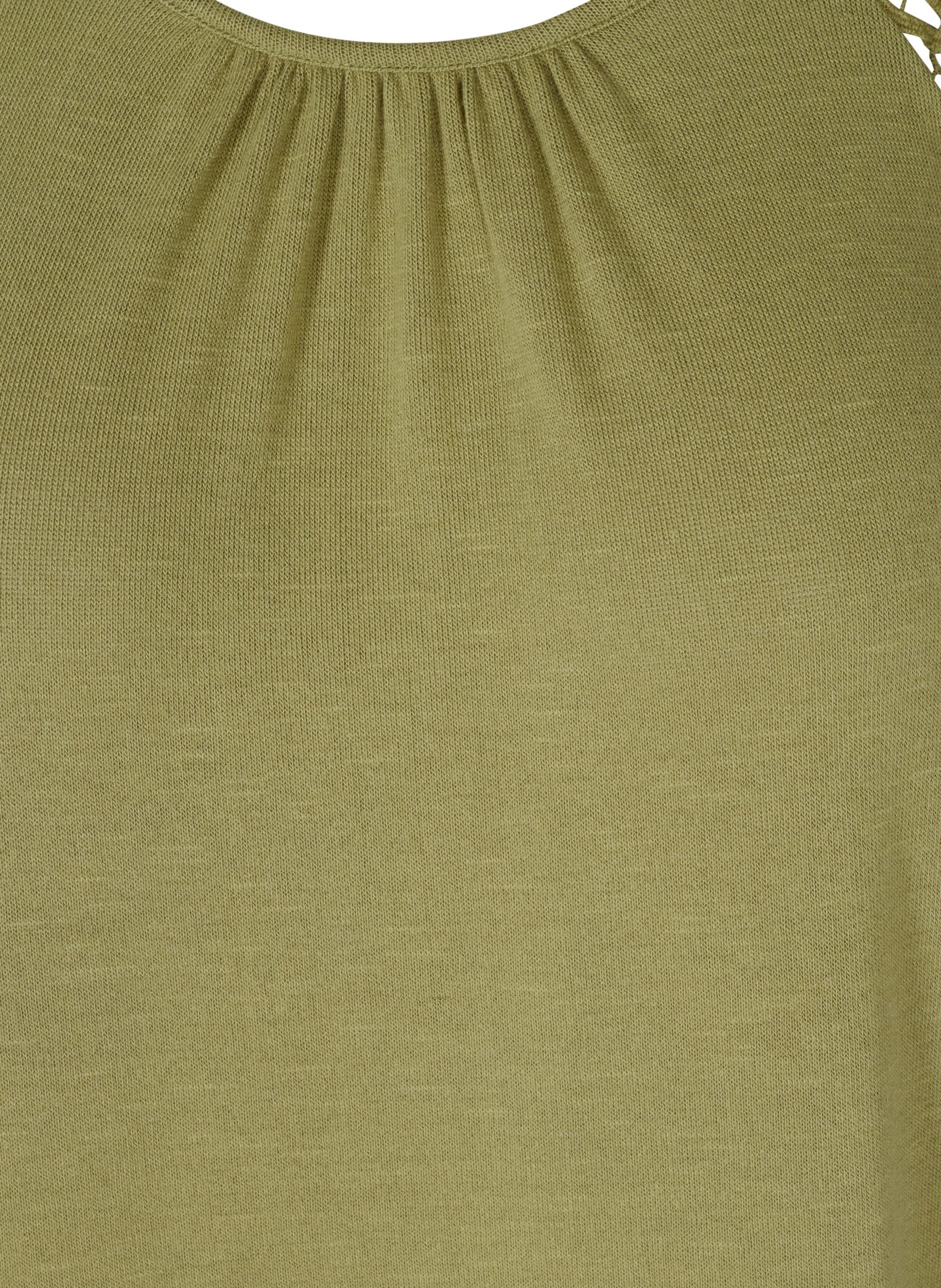 Enfärgad topp med spetsärmar, Aloe, Packshot image number 2