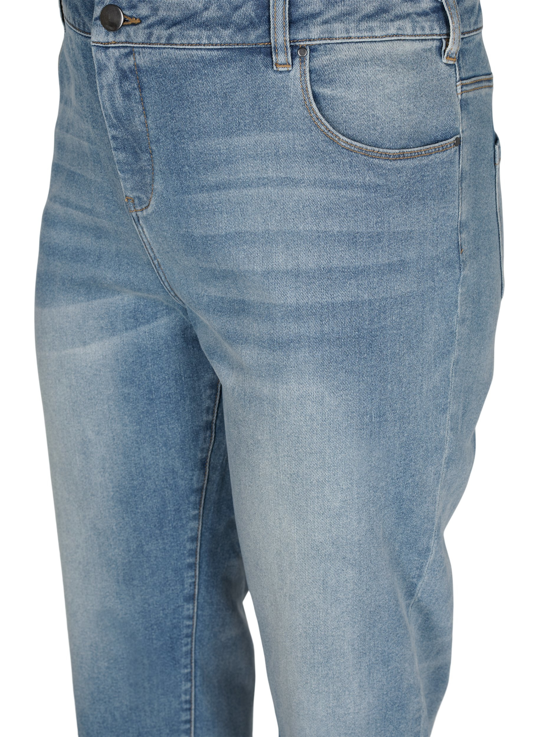 Croppade jeans med råa kanter och hög midja, Light blue denim, Packshot image number 2