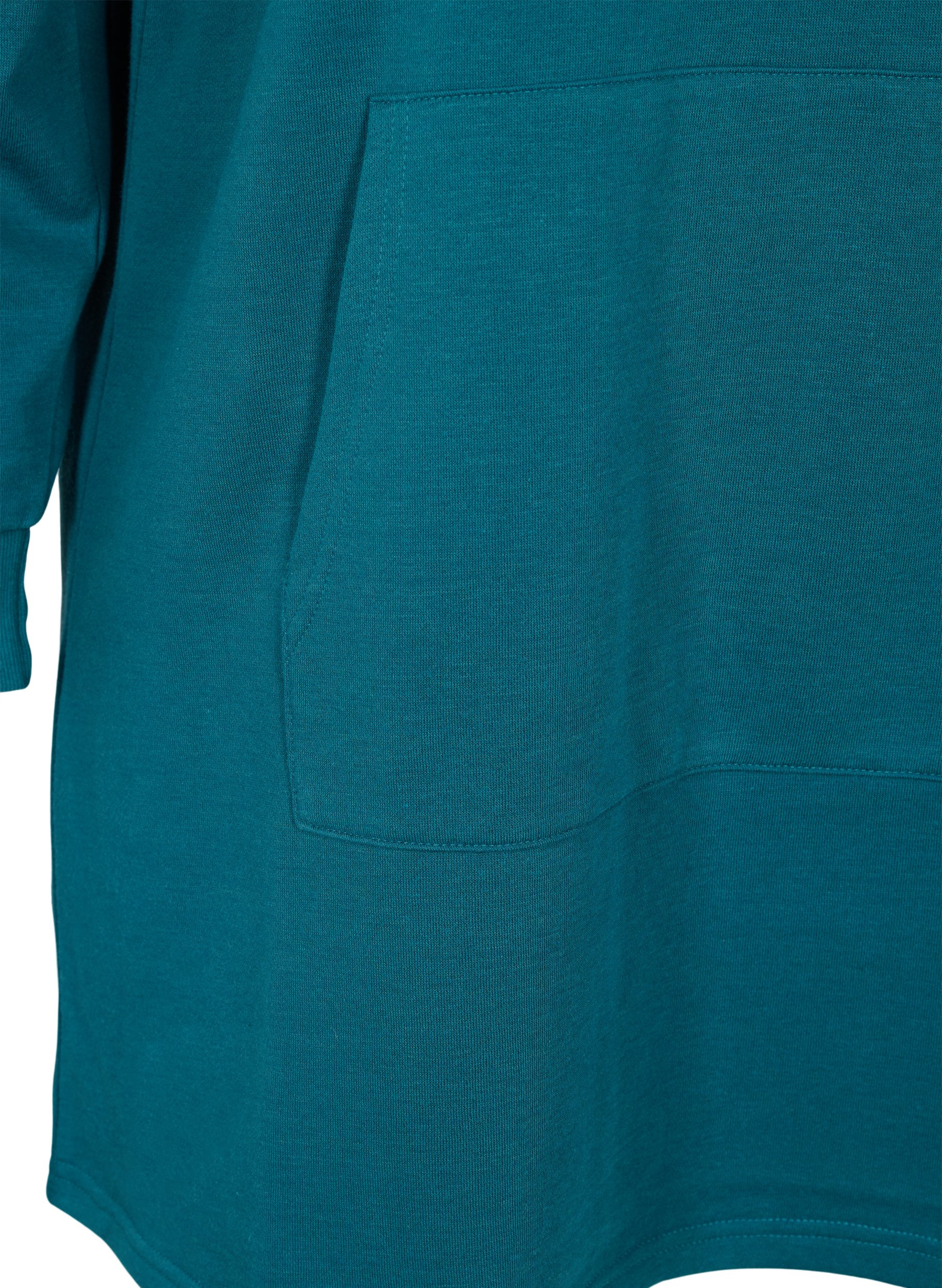 Lång sweatshirt med huva och sportiga detaljer, Deep Teal, Packshot image number 3
