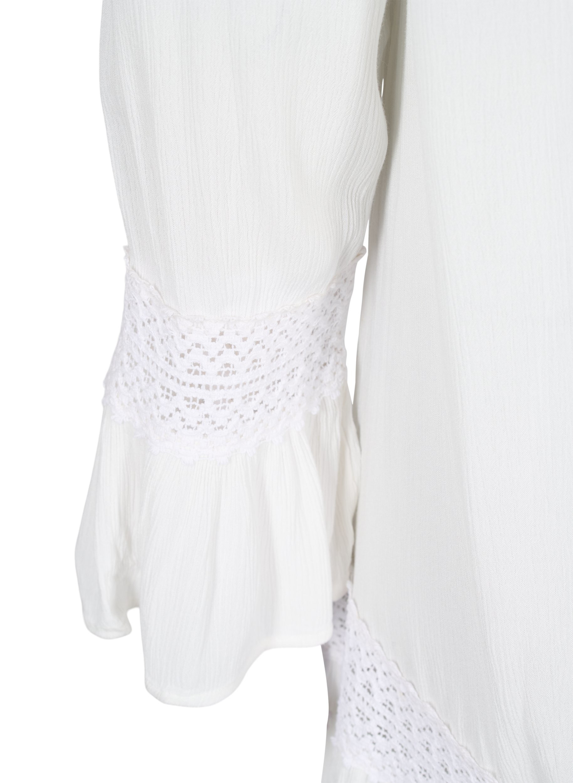 Viskosklänning med spetsdetaljer, Off White, Packshot image number 3