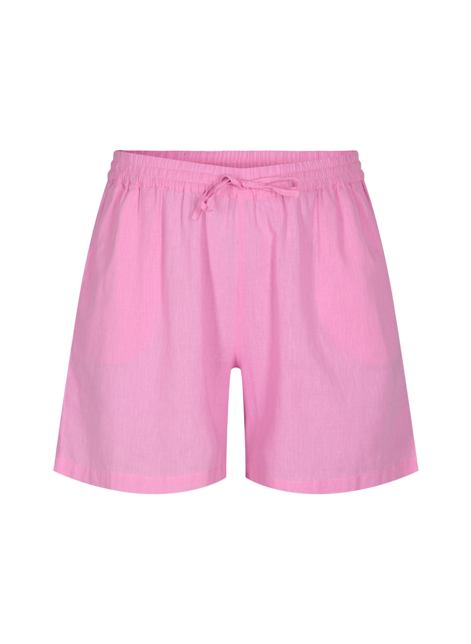 Lösa shorts i bomullsblandning med linne, Begonia Pink, Packshot