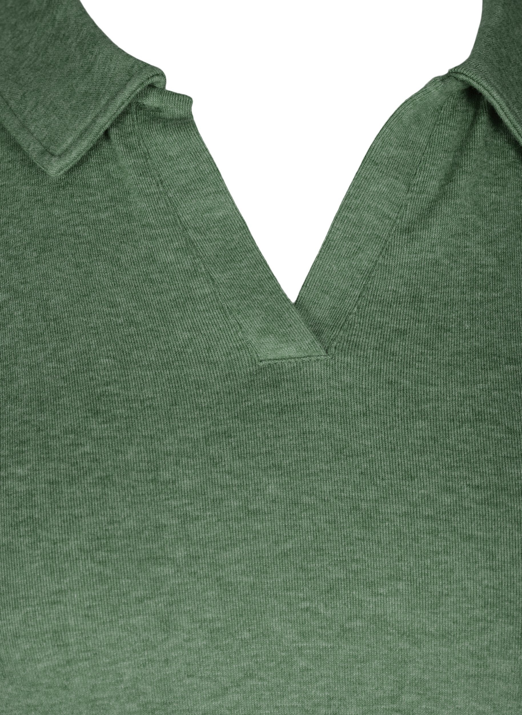 Melerad topp med krage och 2/4 ärmar, Green Melange, Packshot image number 2