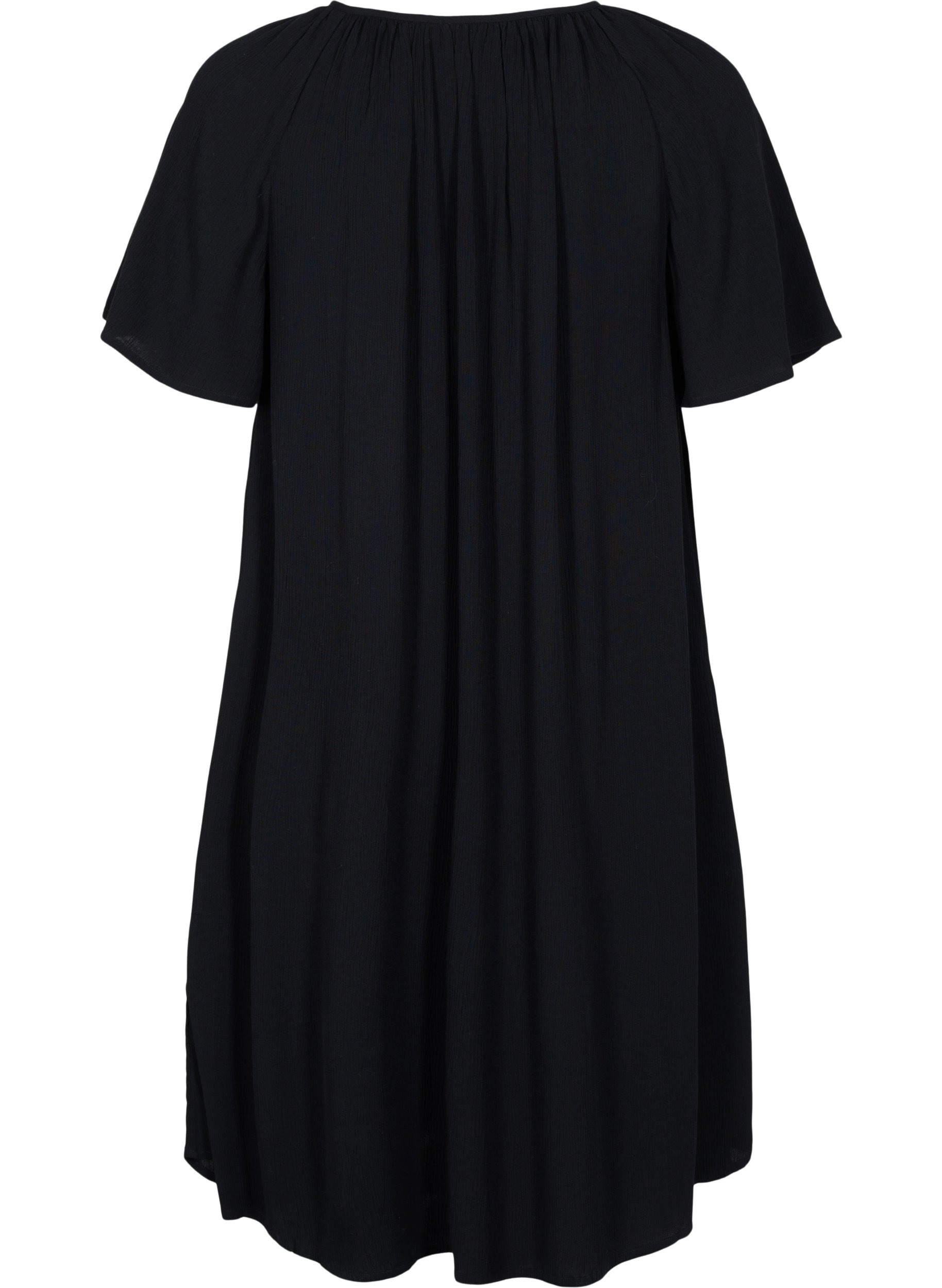 Kortärmad klänning i viskos, Black, Packshot image number 1