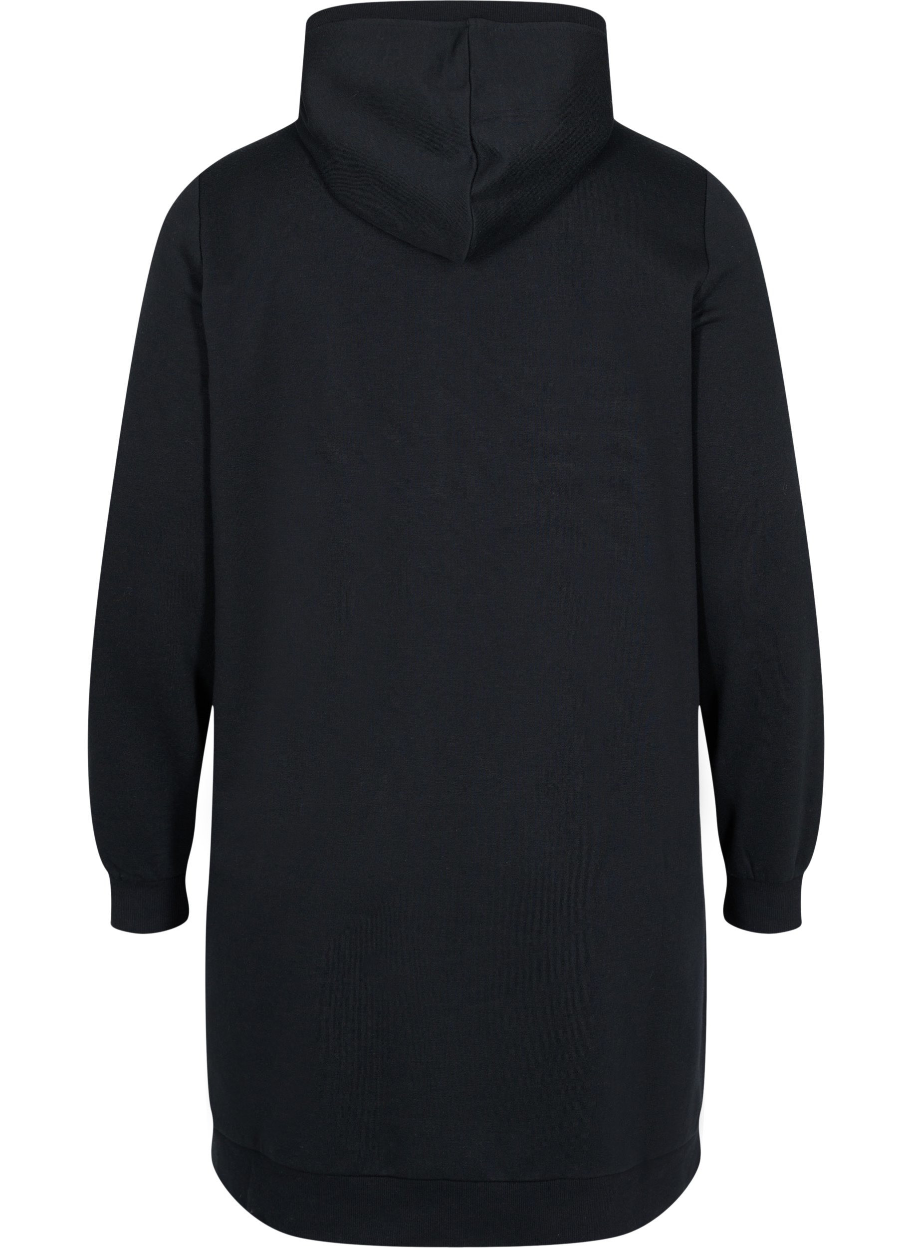 Sweatshirtklänning med huva och tryck, Black, Packshot image number 1